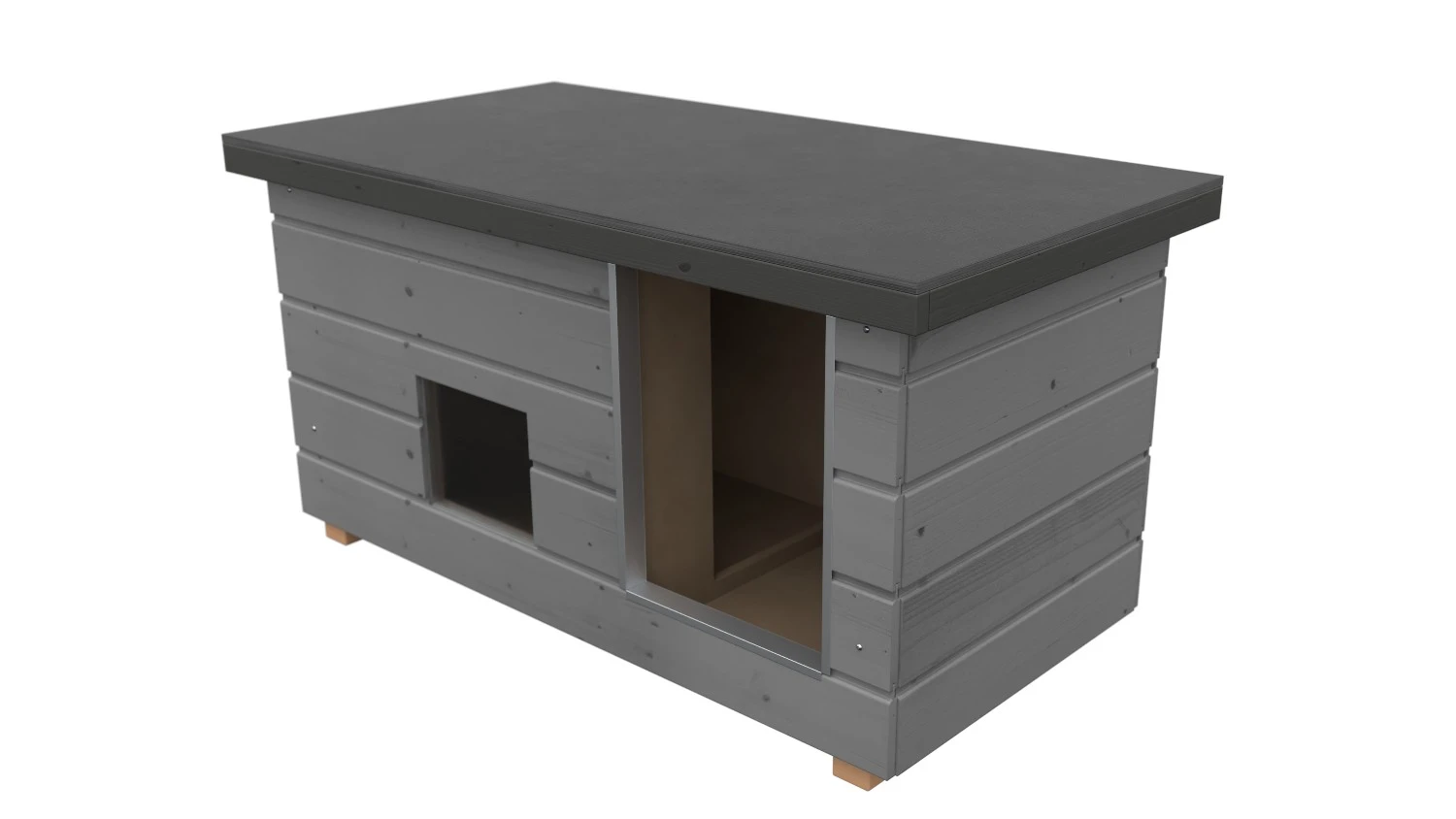 SAUERLAND Hundehütte für kleine Hunde "Napoleon" mit Flachdach, isoliert | mit Vorraum und Fenster | platingrau/graphitgrau