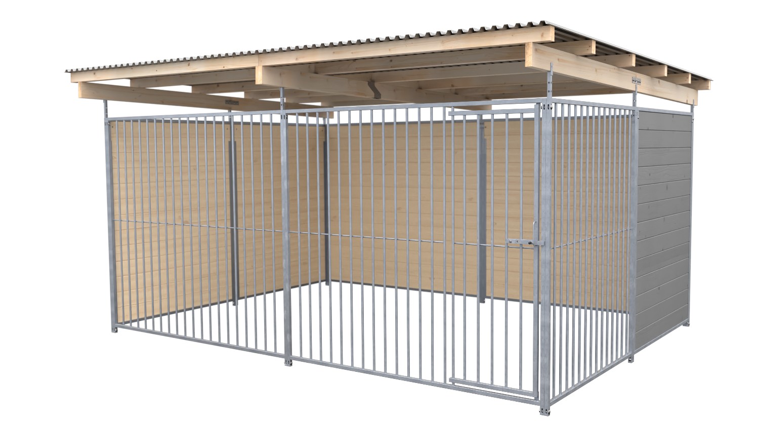 SAUERLAND Hundezwinger 3 x 4 m | 2,5-seitig geschlossen | platingrau | Rohrstab Abstand 8 cm