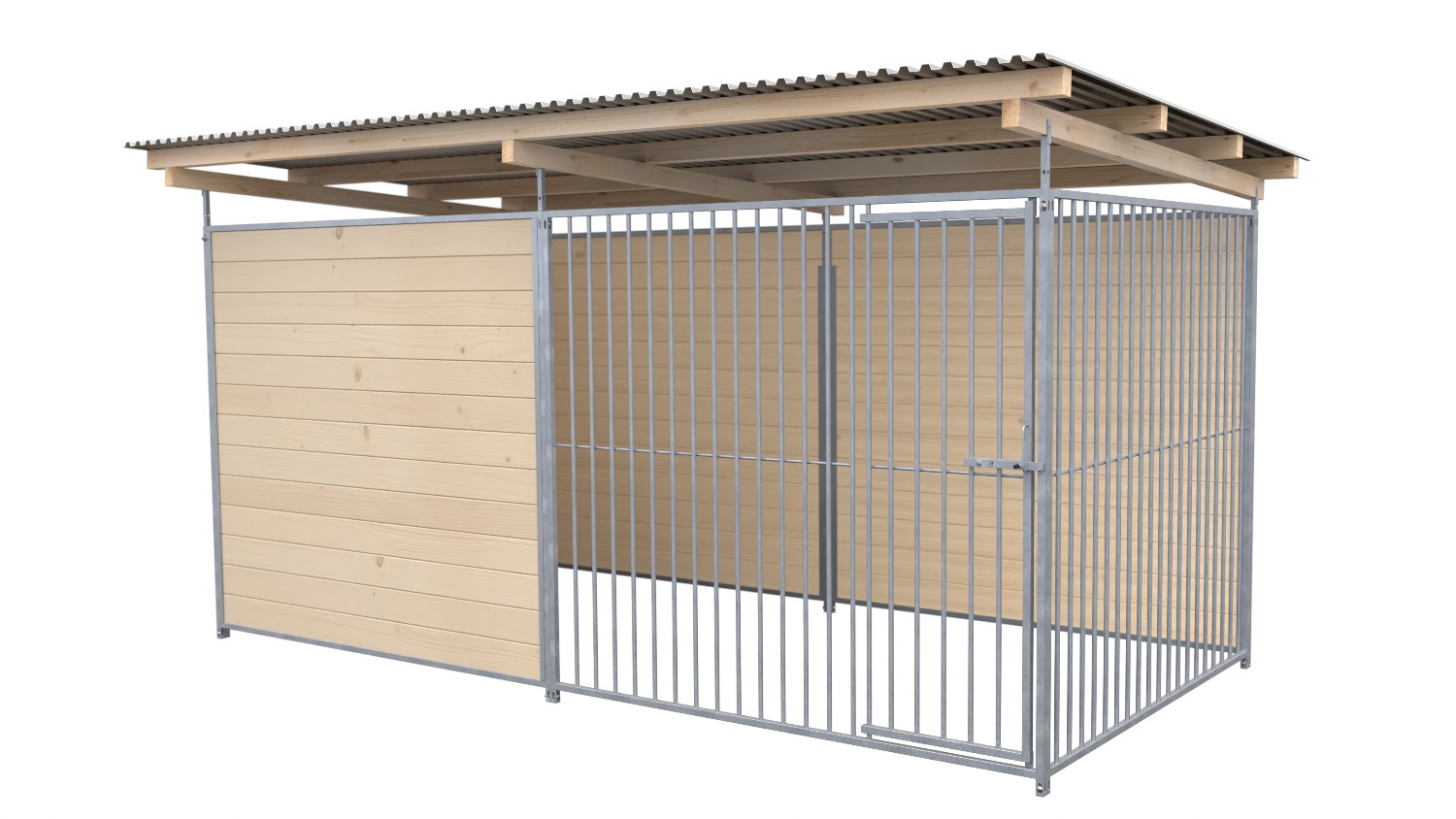 SAUERLAND Hundezwinger 2 x 4 m | 2,5-seitig geschlossen | naturbelassen | Rohrstab Abstand 8 cm