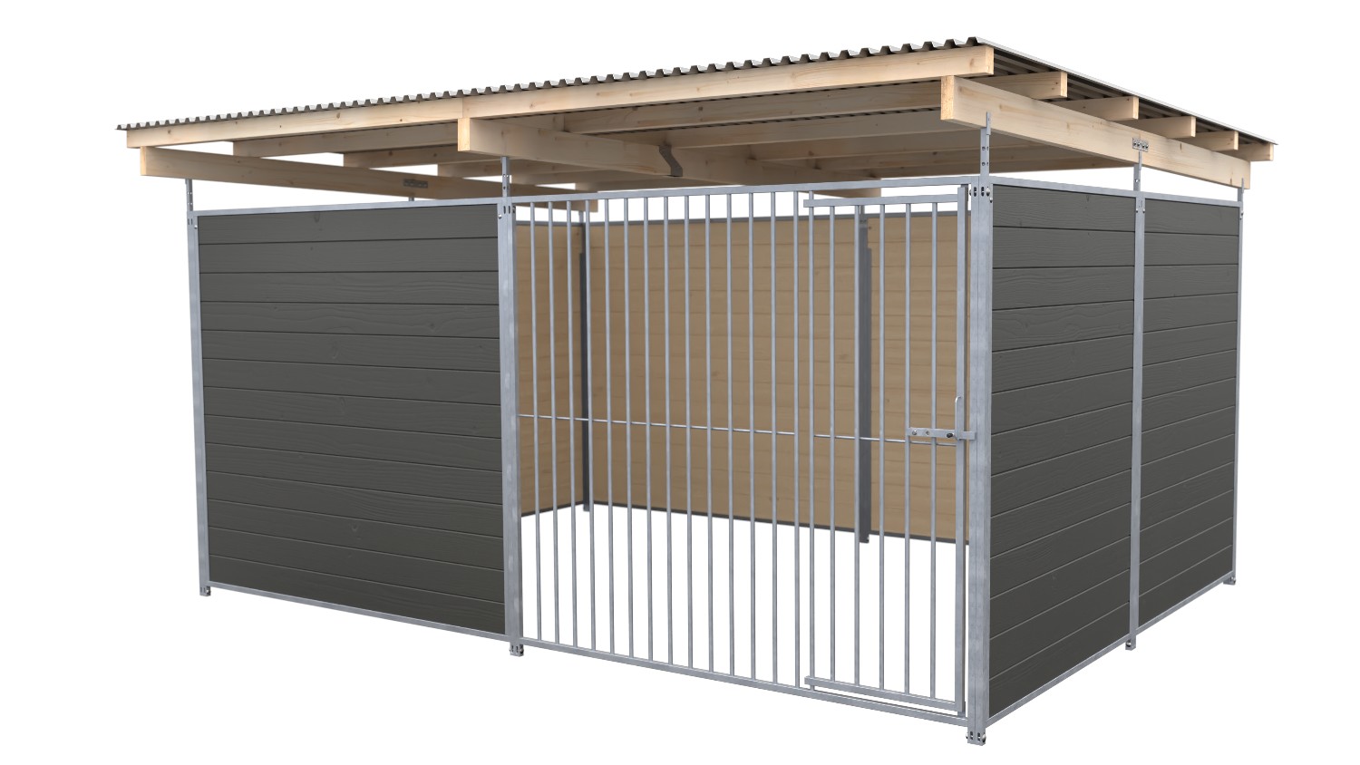 SAUERLAND Hundezwinger 3 x 3 m | 3,5-seitig geschlossen | graphitgrau | Rohrstab Abstand 8 cm