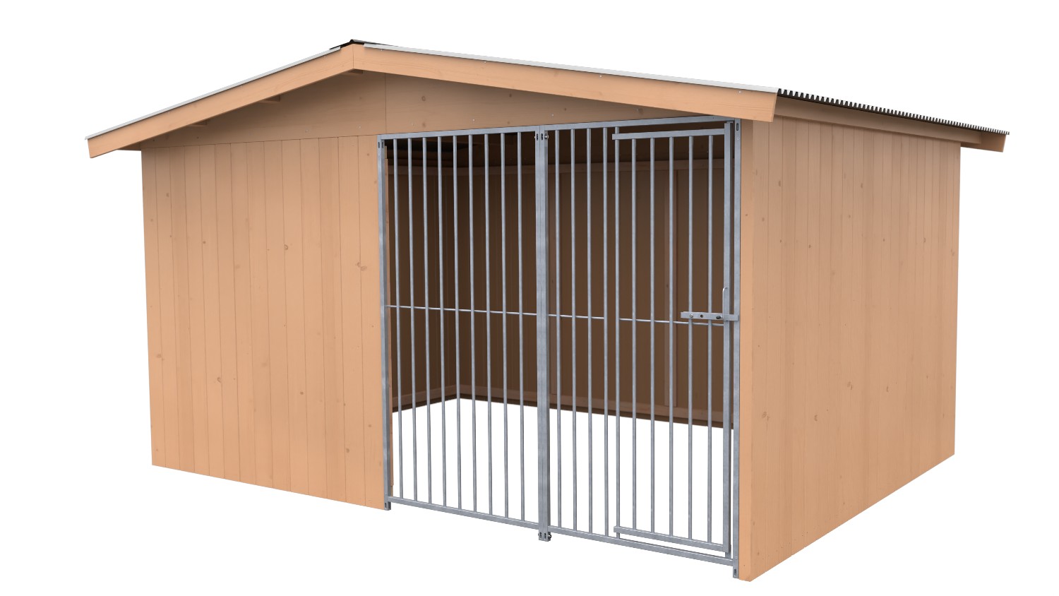 Villa Holz-Hundezwinger 3 x 4 m | Satteldach | braun | Rohrstab Abstand 8 cm