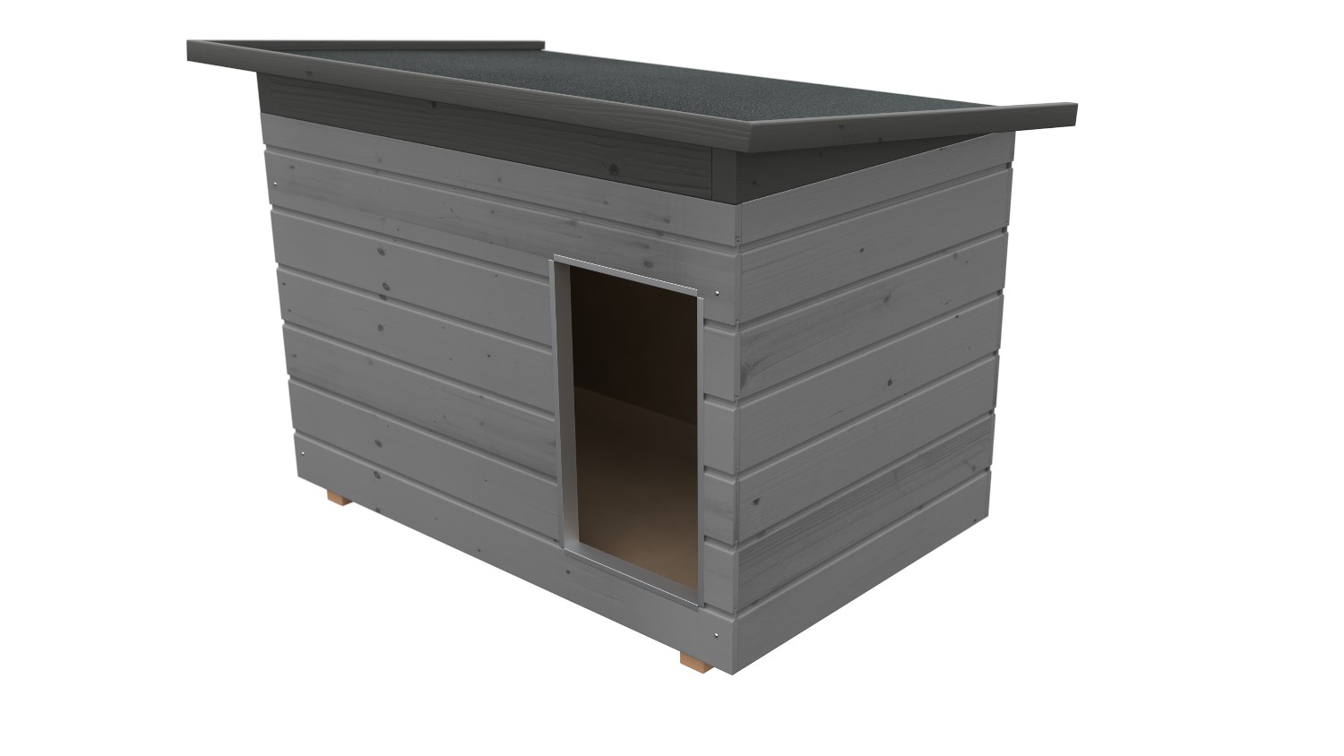 Original SAUERLAND Holz-Hundehütte platingrau/graphitgrau | Pultdach Allwetter | Eingang Längsseite | Größe Lassie