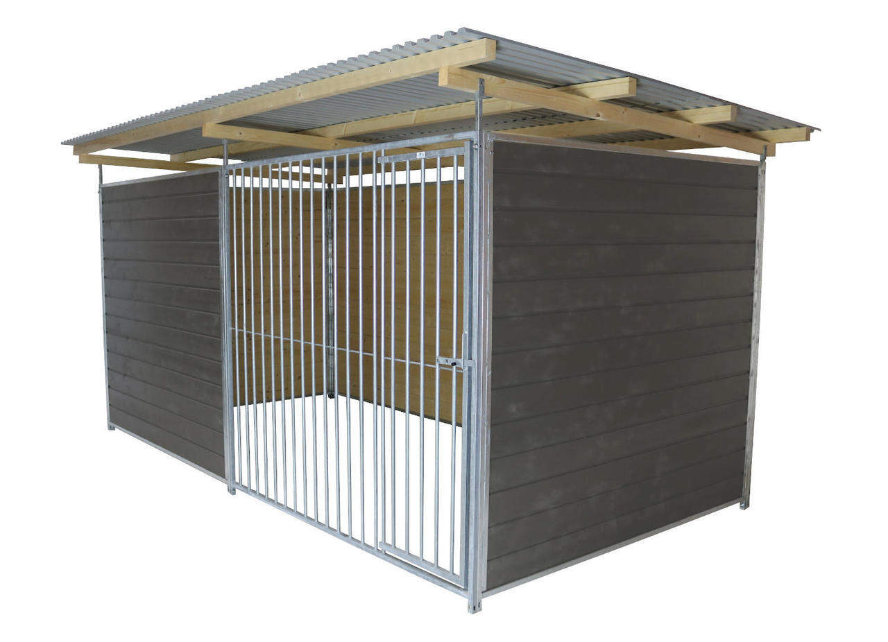 SAUERLAND Hundezwinger 2 x 4 m | 3,5-seitig geschlossen | graphitgrau | Rohrstab Abstand 8 cm