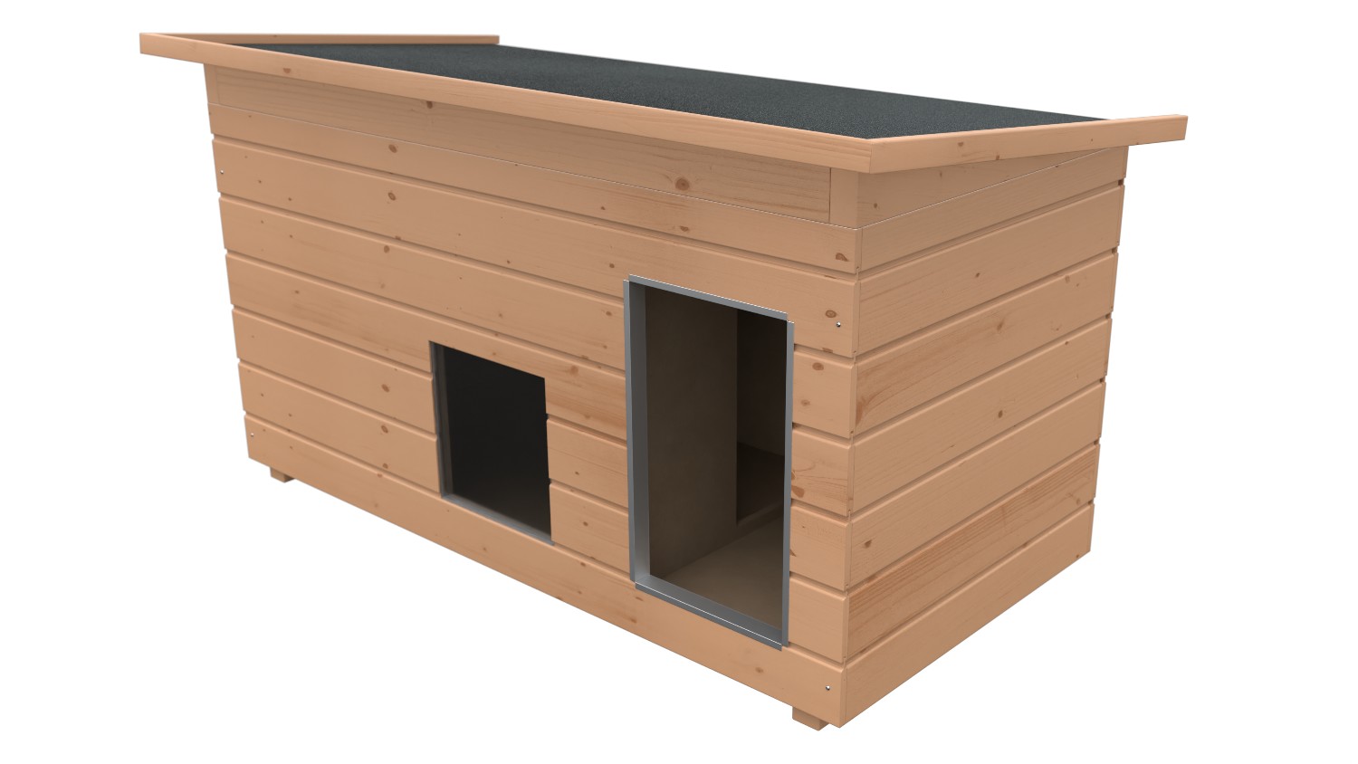 Original SAUERLAND Holz-Hundehütte mit Vorraum und Fenster, braun imprägniert | Pultdach Allwetter | Eingang Längsseite | Größe Lassie
