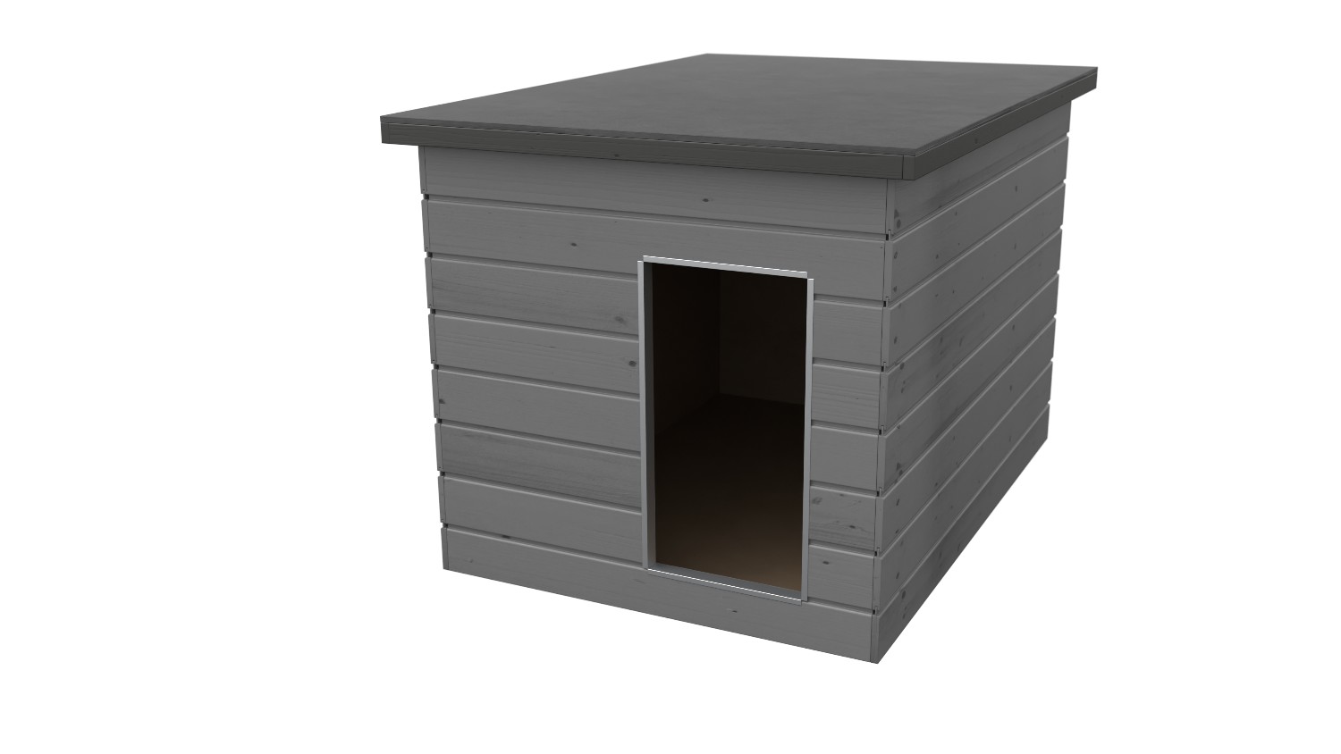 Original SAUERLAND Holz-Hundehütte, Korpus platin/Dach graphit imprägniert | Flachdach | Eingang Schmalseite | Größe Dino