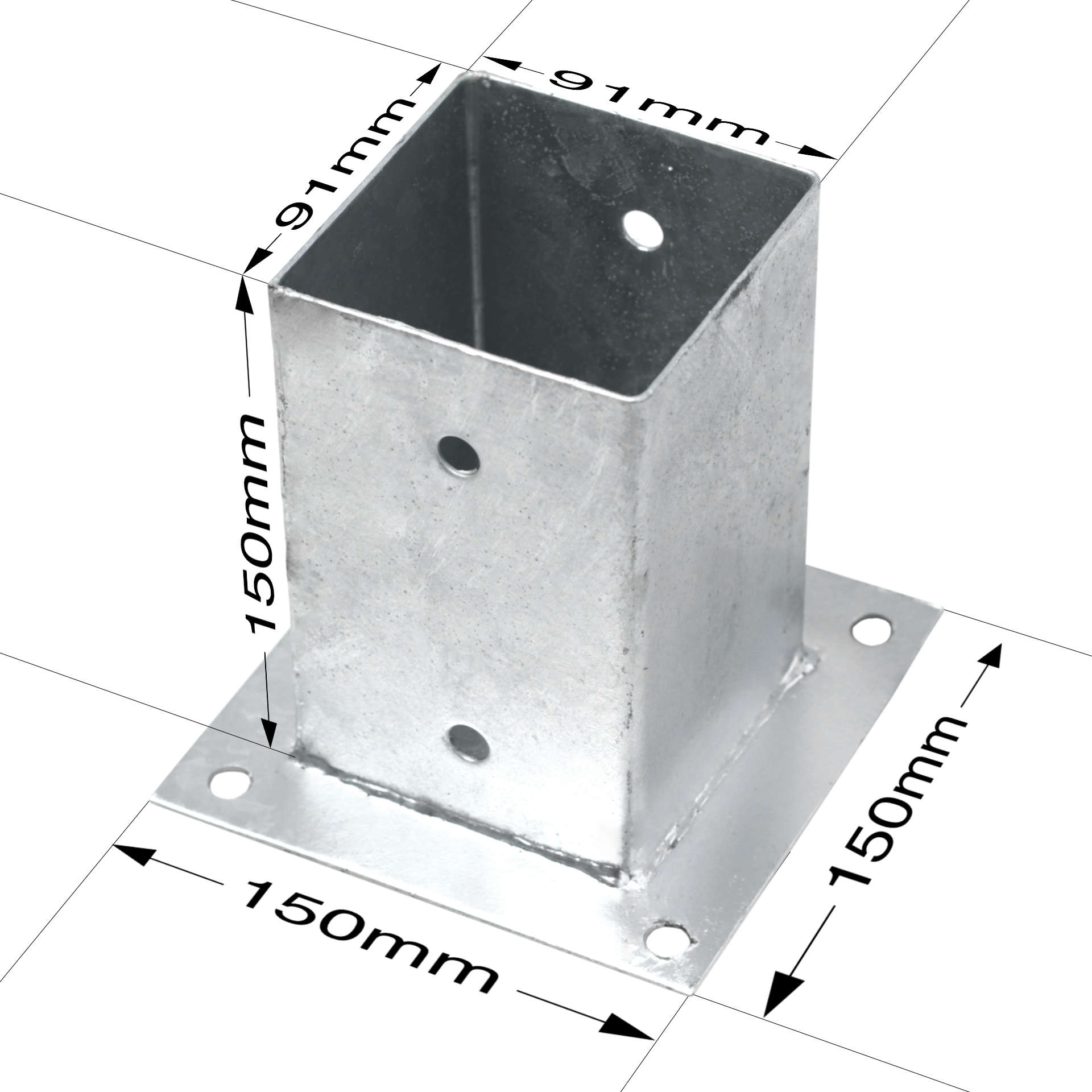 Aufschraubhülsen für Pfosten: Set 3 Stück Größe: 91x91x150 mm