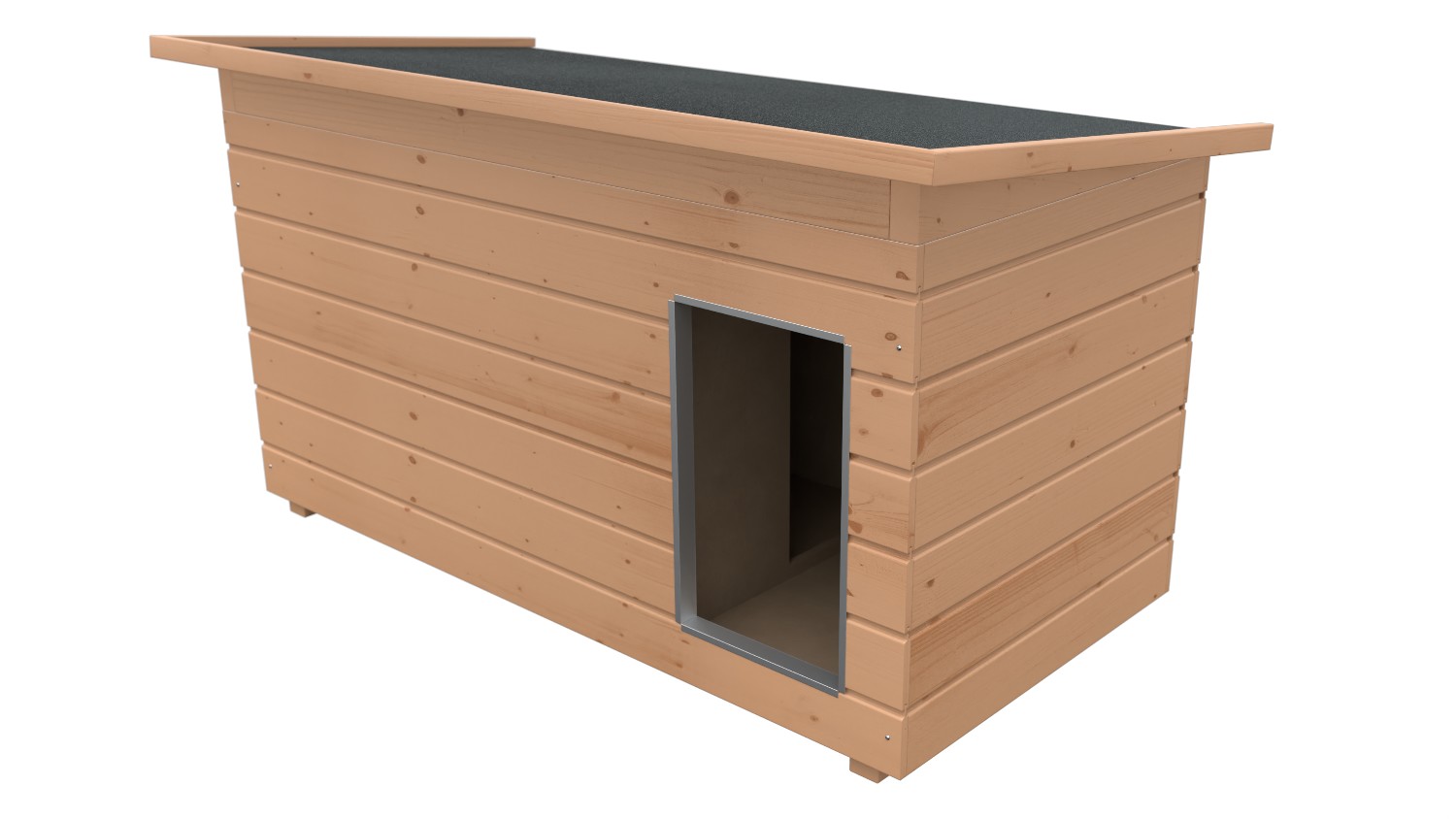 Original SAUERLAND Holz-Hundehütte mit Vorraum, braun imprägniert | Pultdach Allwetter | Eingang Längsseite | Größe Lassie