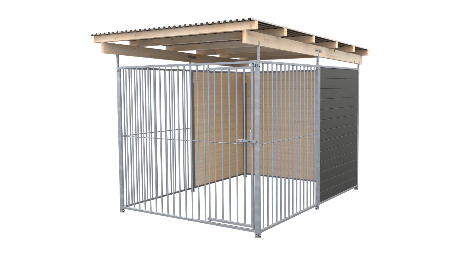 SAUERLAND Hundezwinger 3 x 2 m (Tiefbau) | hälftig geschlossen | graphitgrau | Rohrstab Abstand 8 cm