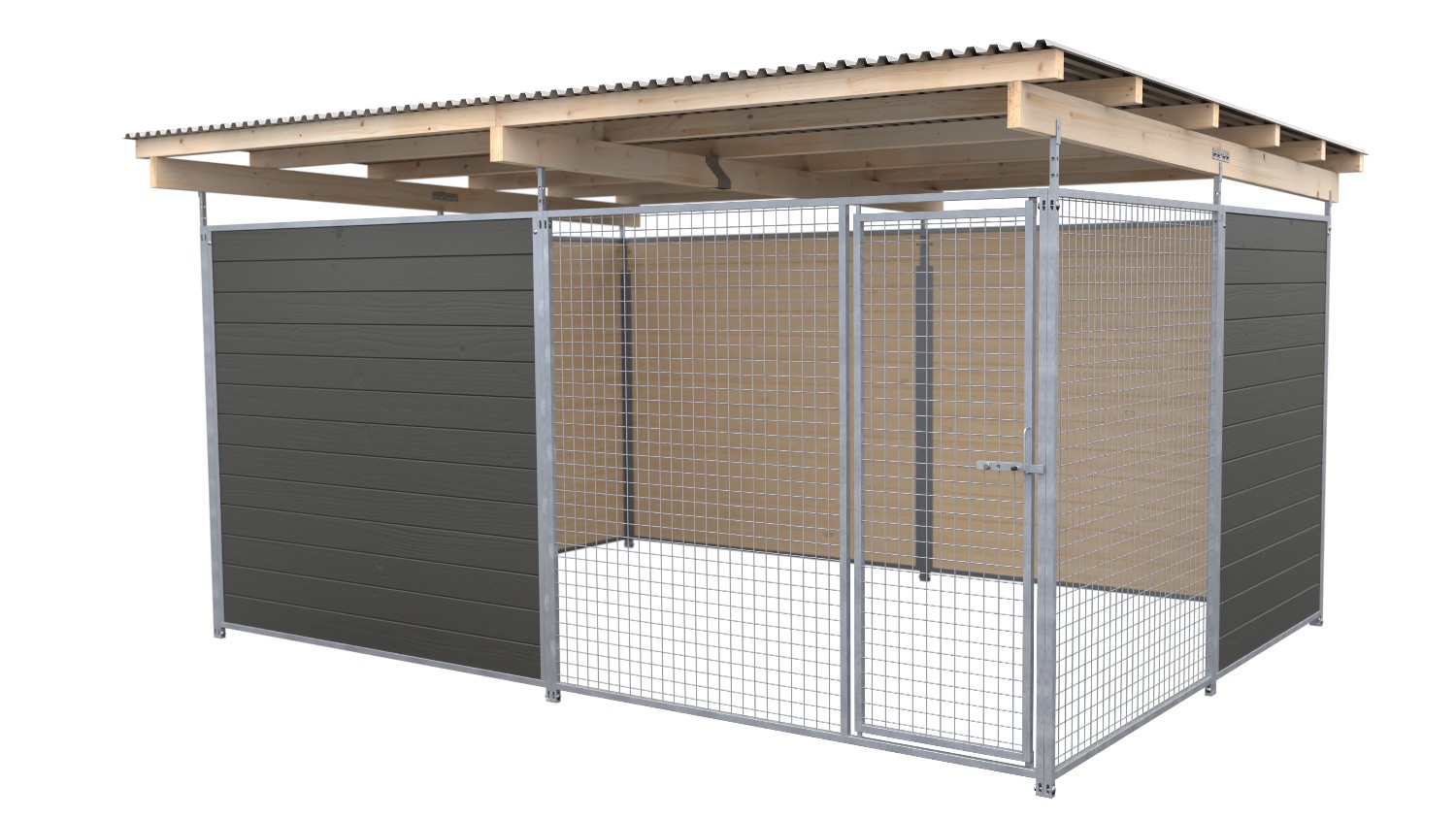 SAUERLAND Hundezwinger 3 x 4 m | offene Ecke | graphitgrau | Gitter 5x5 cm