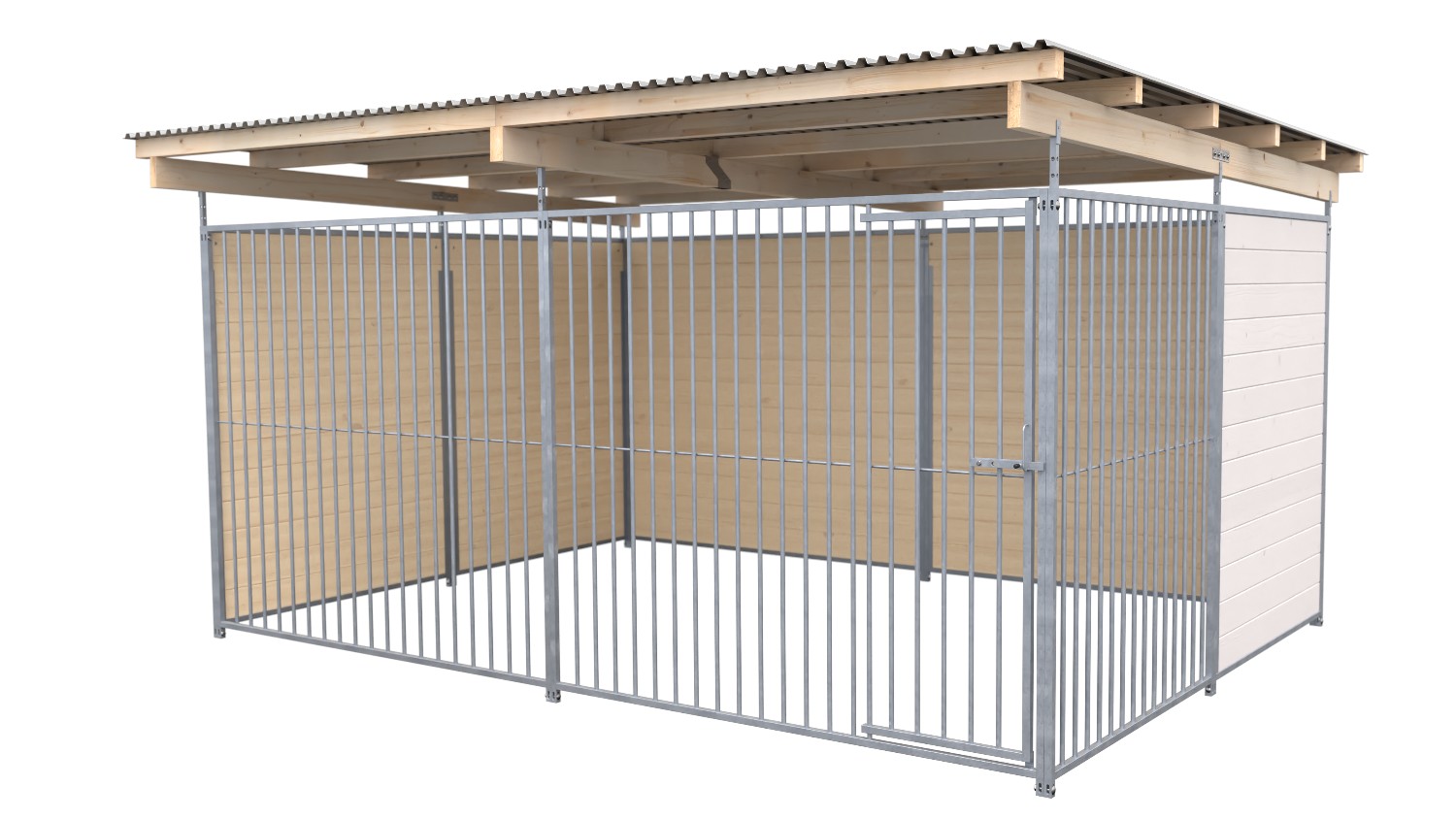 SAUERLAND Hundezwinger 3 x 4 m | 2,5-seitig geschlossen | weiß lasiert | Rohrstab Abstand 8 cm