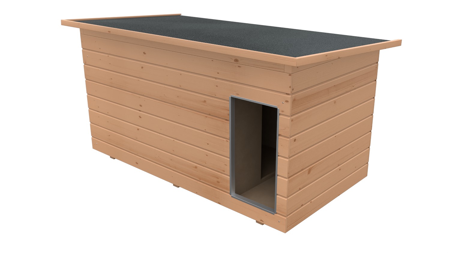 Original SAUERLAND Holz-Hundehütte mit Vorraum, braun imprägniert | Pultdach Allwetter | Eingang Längsseite | Größe Dino
