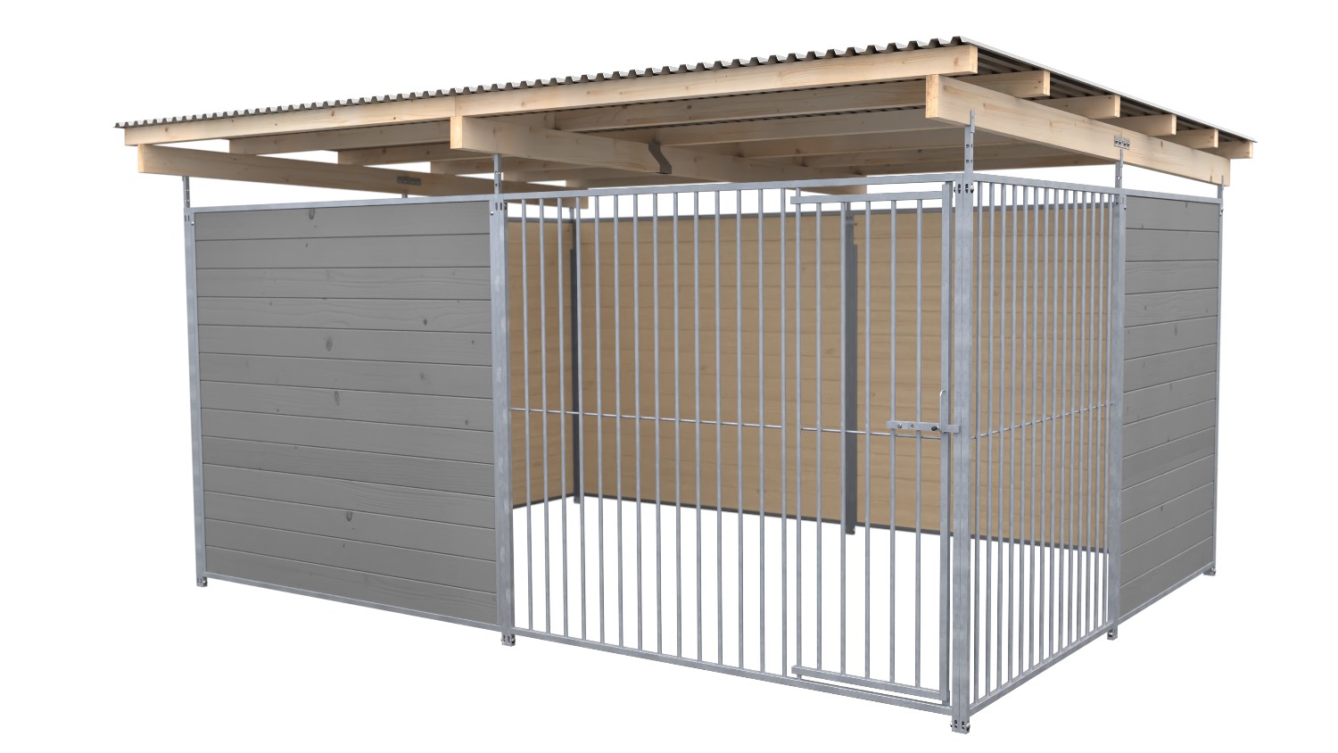 SAUERLAND Hundezwinger 3 x 4 m | offene Ecke | platingrau | Rohrstab Abstand 8 cm