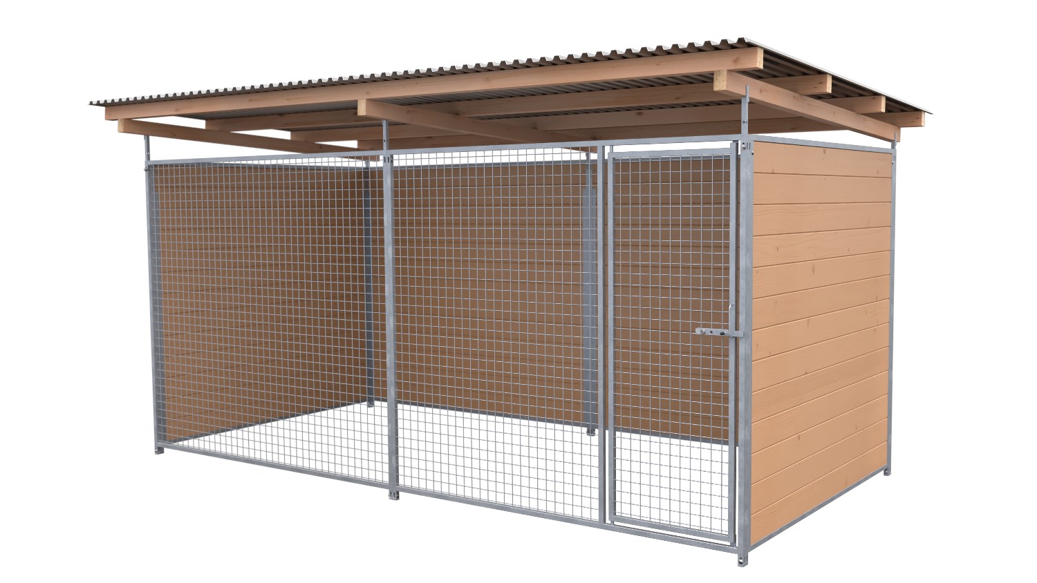 SAUERLAND Hundezwinger 2 x 4 m | 3-seitig geschlossen | braun imprägniert | Gitter 5x5 cm