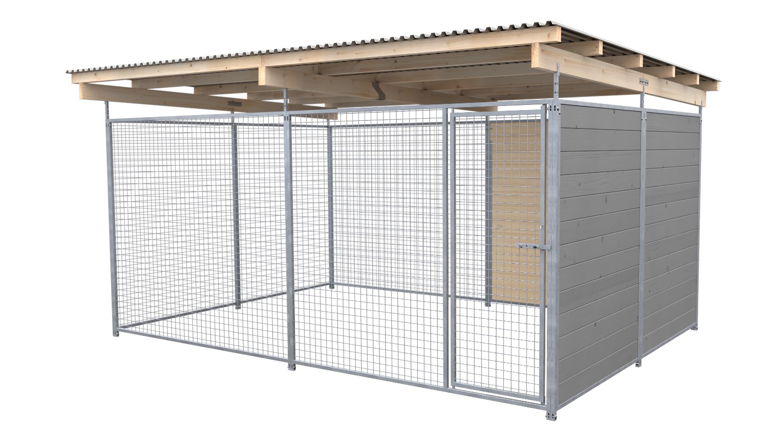 SAUERLAND Hundezwinger 3 x 4 m | 1,5-seitig geschlossen | platingrau | Gitter 5x5 cm