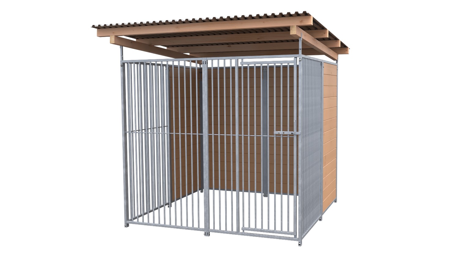 SAUERLAND Hundezwinger 2 x 2 m | hälftig geschlossen | braun imprägniert | Rohrstab Abstand 5 cm