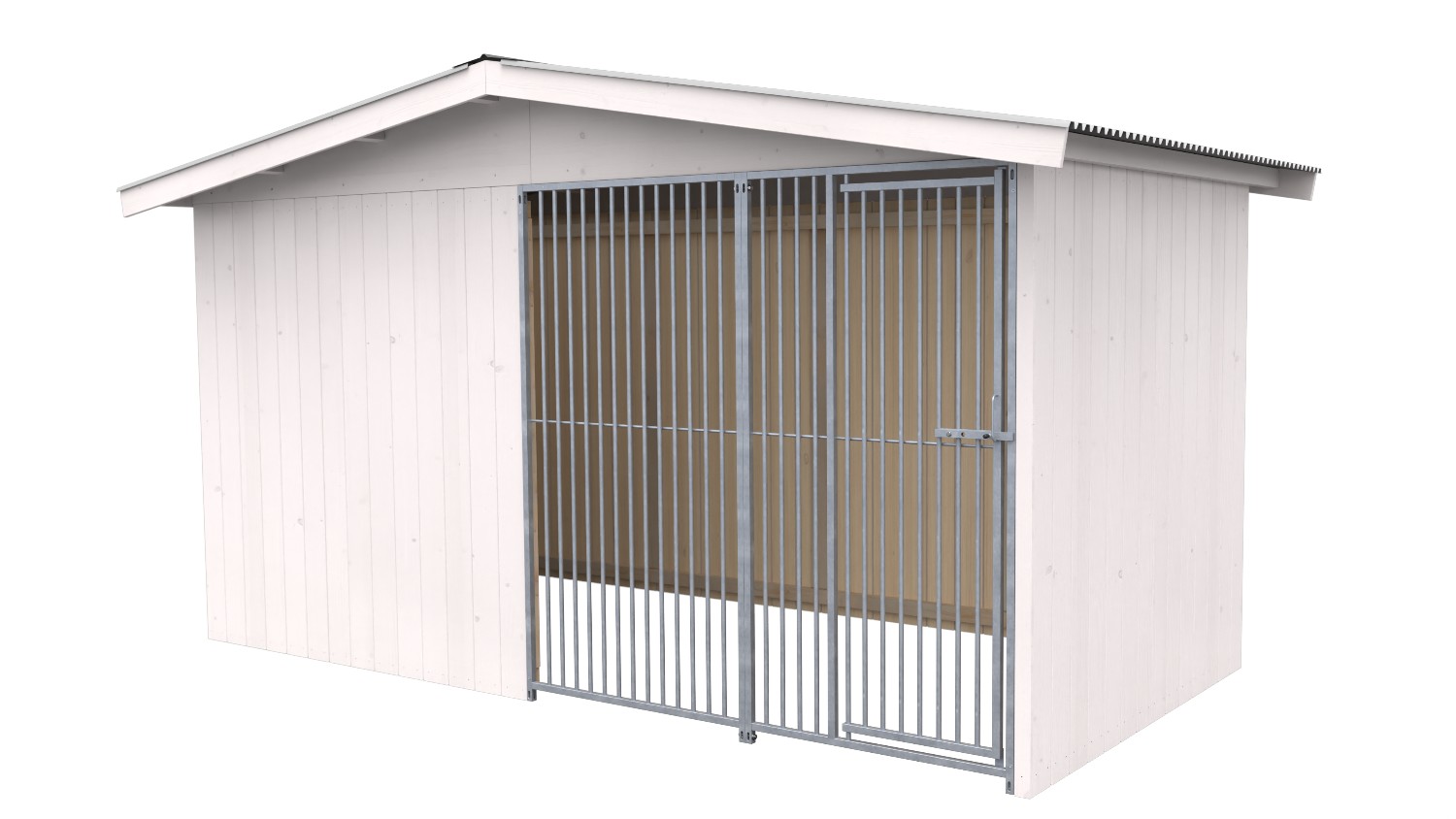 Villa Holz-Hundezwinger 2 x 4 m | Satteldach | Weiß lasiert | Rohrstab Abstand 5 cm