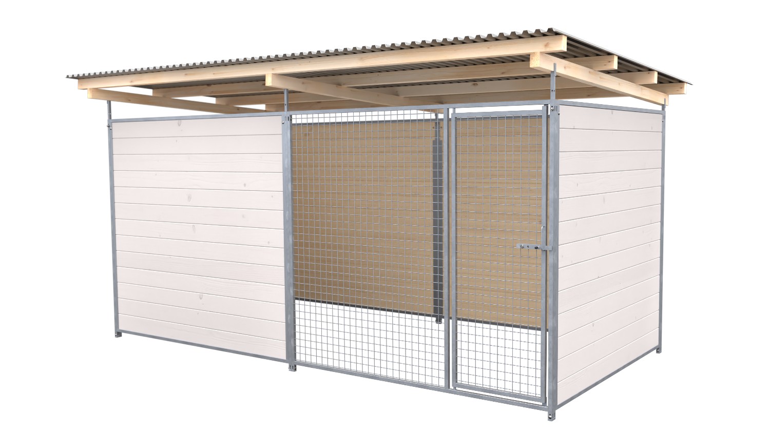 SAUERLAND Hundezwinger 2 x 3 m | 3,5-seitig geschlossen | weiß lasiert | Gitter 5x5 cm