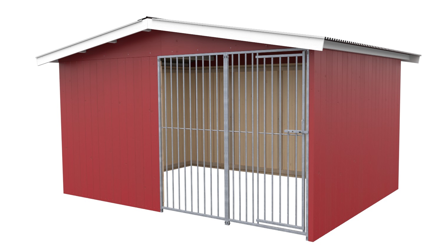 Villa Holz-Hundezwinger 3 x 4 m | Satteldach | Schwedenrot | Rohrstab Abstand 8 cm