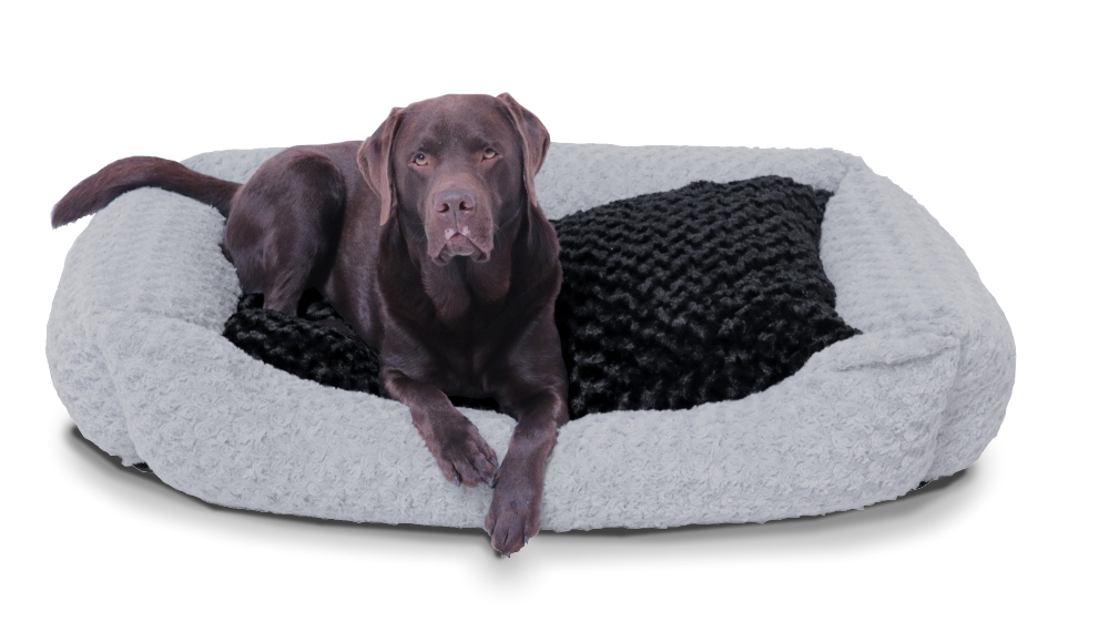 Hundekissen in Hellgrau, plüschig, mit Wendekissen 120 x 80 cm, Memory Foam