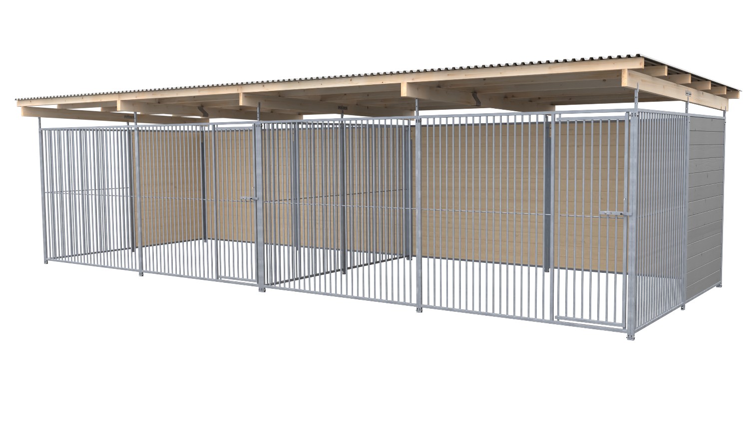 SAUERLAND Hundezwinger 3 x 8 m Doppelzwinger | hälftig geschlossen | platingrau | Rohrstab Abstand 5 cm