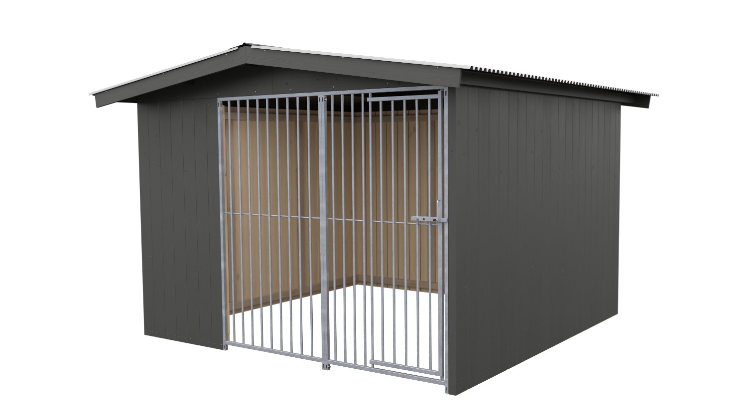 Villa Holz-Hundezwinger 3 x 3 m | Satteldach | Graphitgrau | Rohrstab Abstand 8 cm