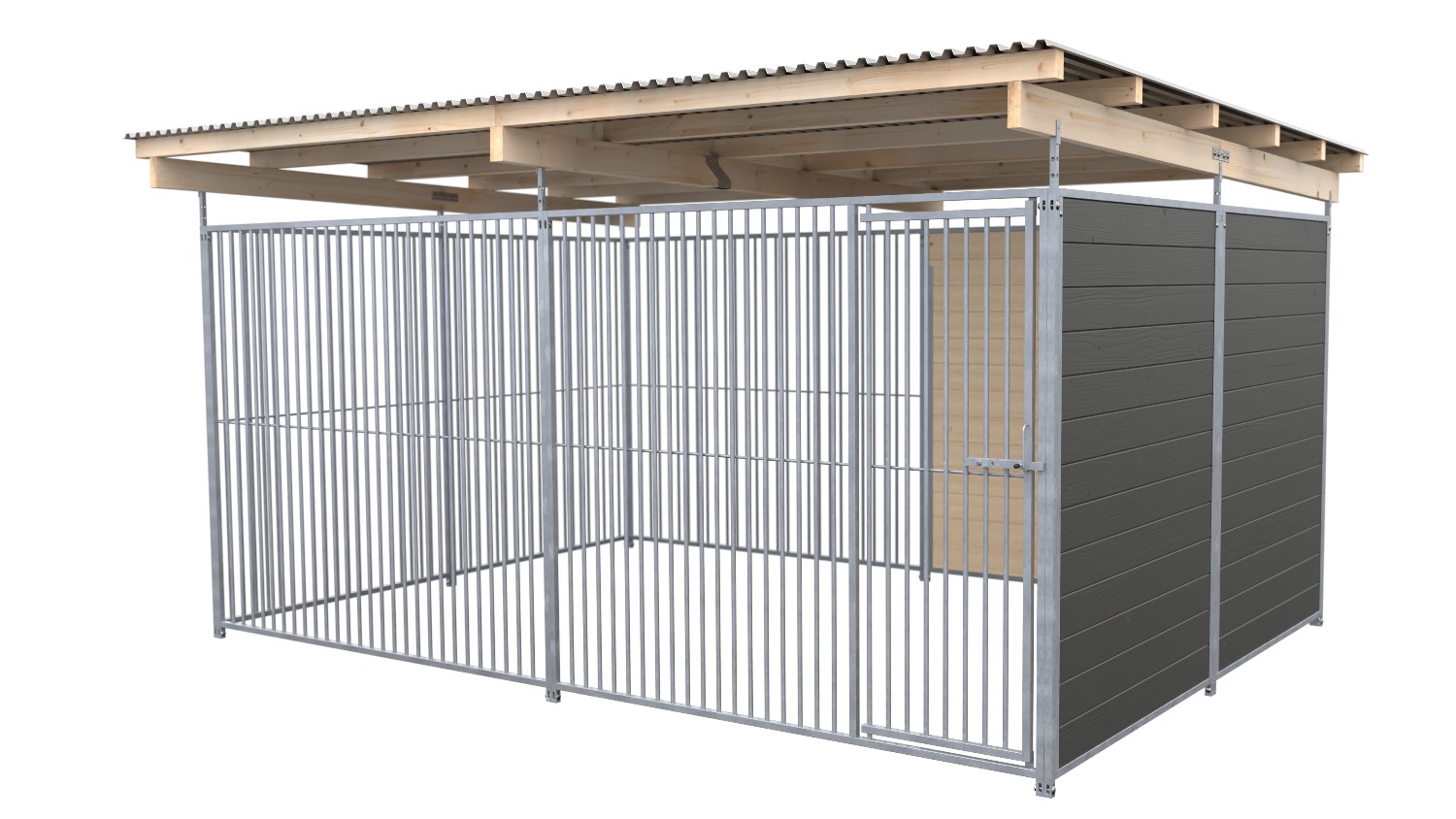 SAUERLAND Hundezwinger 3 x 4 m | 1,5-seitig geschlossen | graphitgrau | Rohrstab Abstand 5 cm