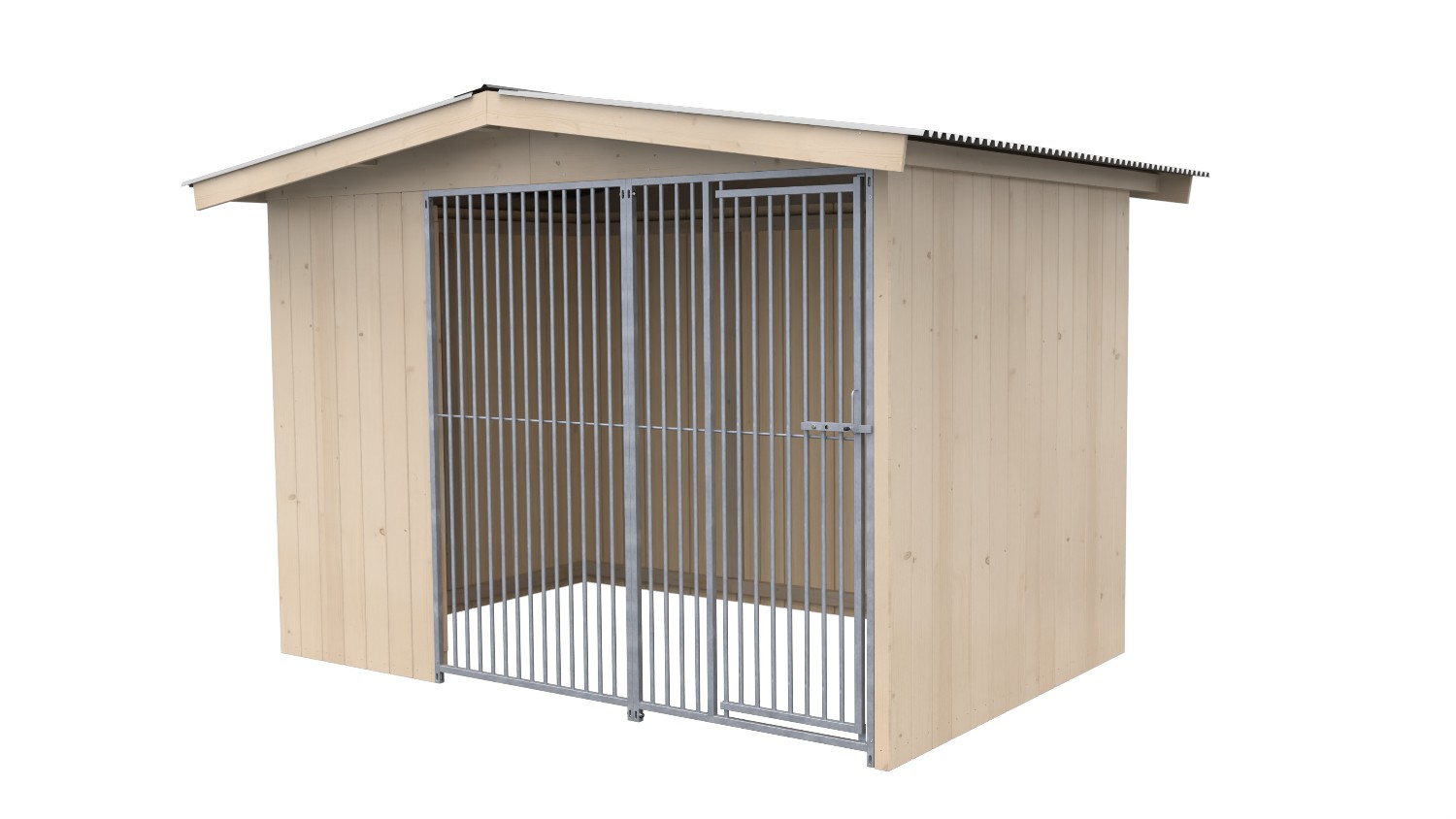 Villa Holz-Hundezwinger 2 x 3 m | Satteldach | naturbelassen | Rohrstab Abstand 5 cm