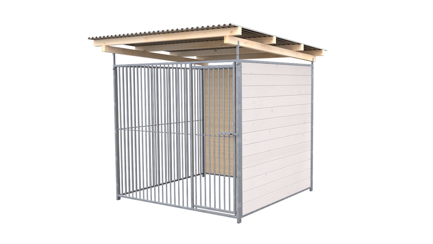 SAUERLAND Hundezwinger 2 x 2 m | 2-seitig geschlossen | weiß lasiert | Rohrstab Abstand 5 cm