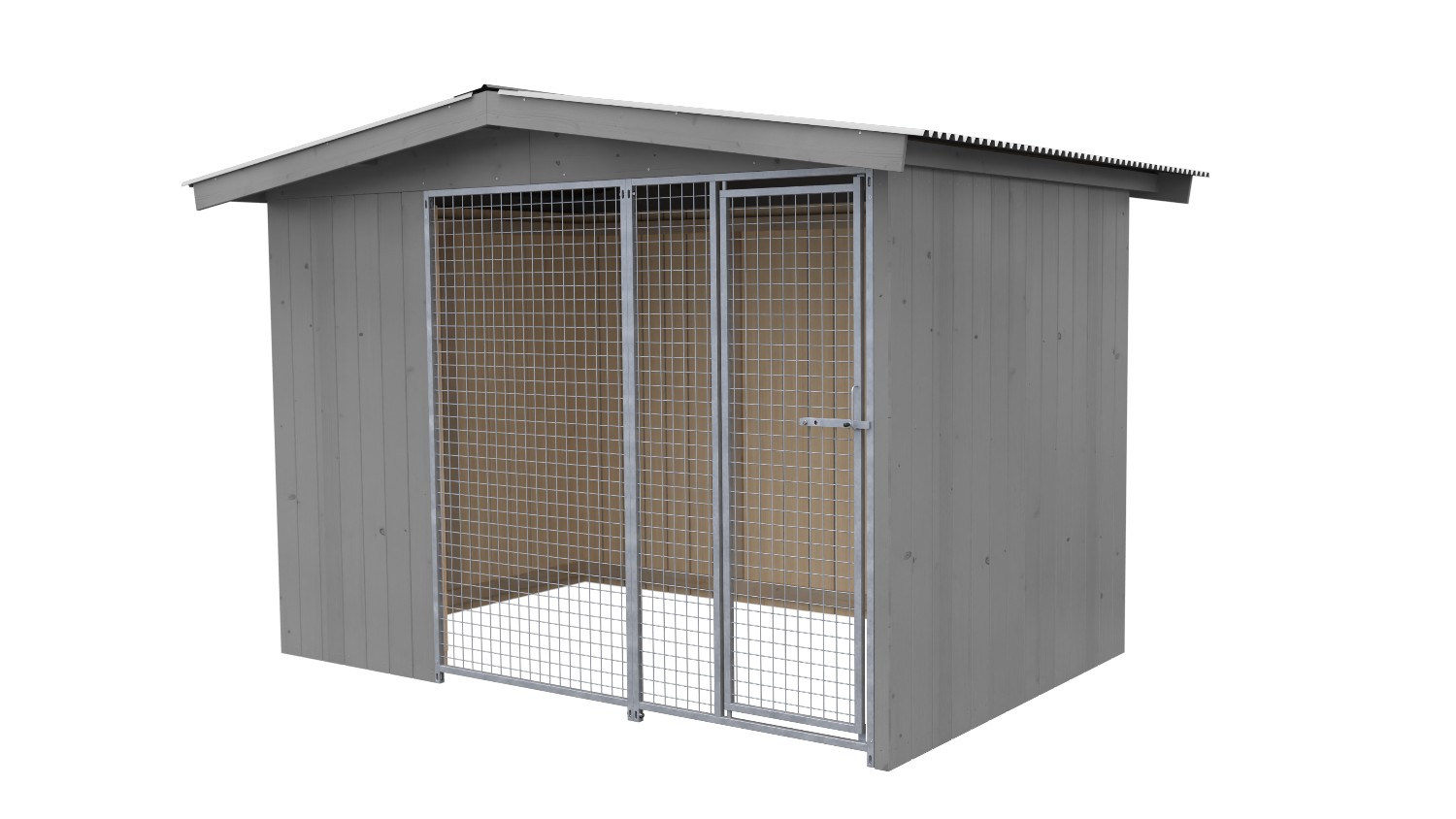 Villa Holz-Hundezwinger 2 x 3 m | Satteldach | Platingrau | Gitter