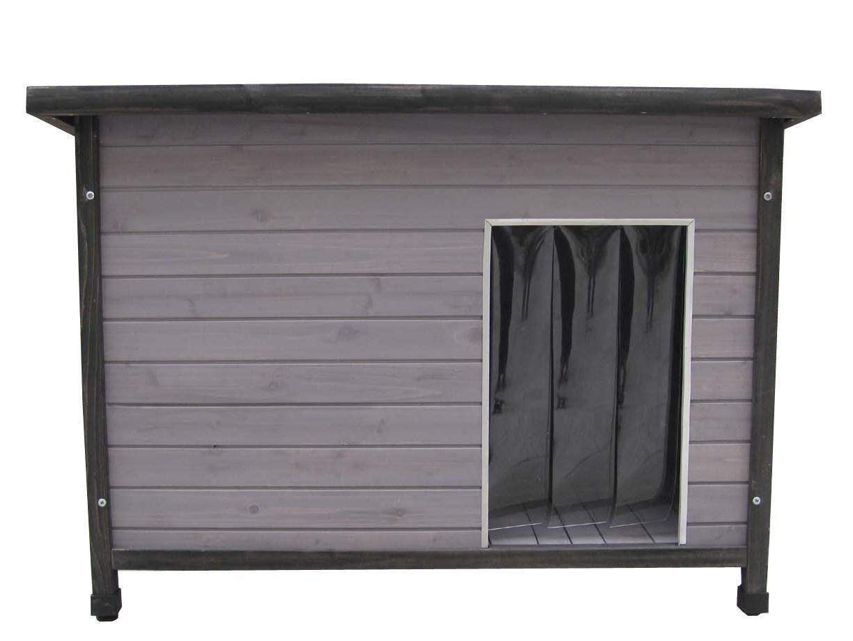 Moderne Holz-Hundehütte mit Flachdach. grau lasiert, 106 x 69 x 82 cm