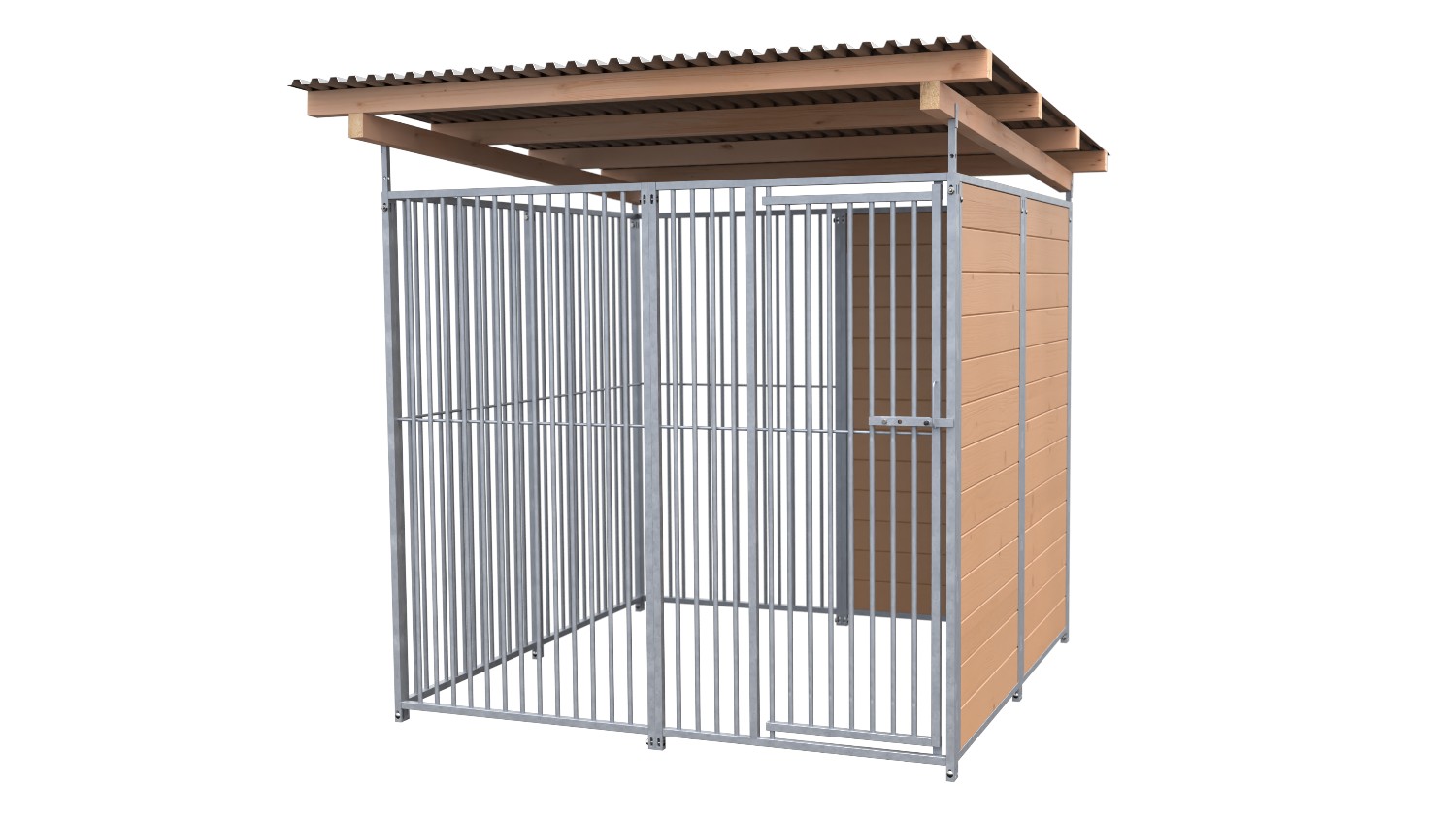 SAUERLAND Hundezwinger 2 x 2 m | 1,5-seitig geschlossen | braun imprägniert | Rohrstab Abstand 5 cm