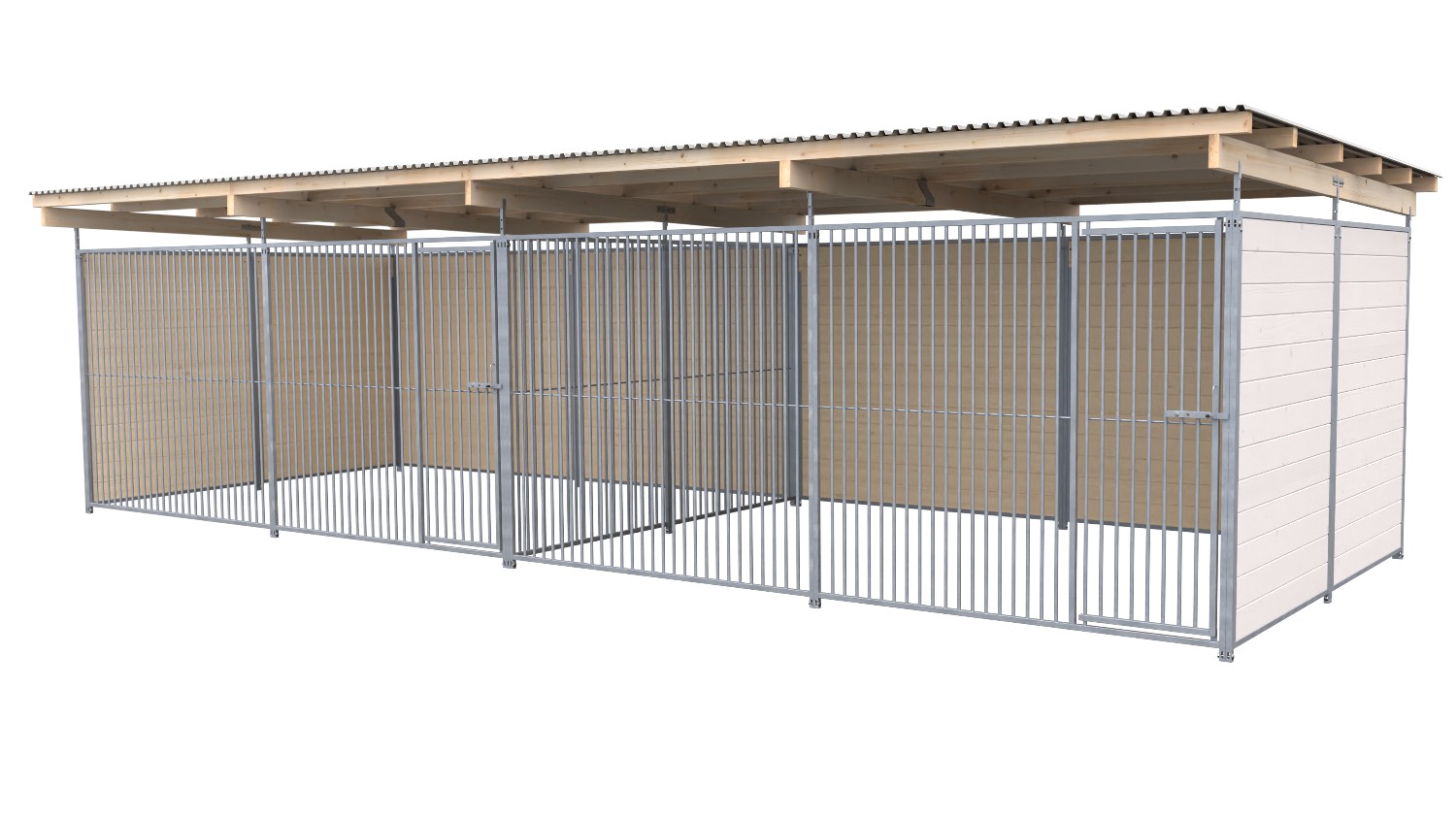 SAUERLAND Hundezwinger 3 x 8 m Doppelzwinger | 3-seitig geschlossen | weiß lasiert | Rohrstab Abstand 5 cm