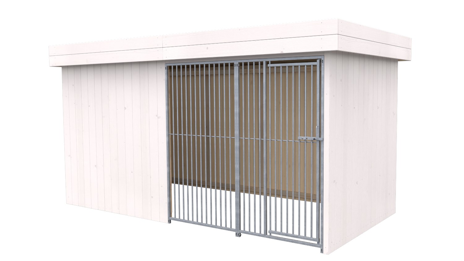 Villa Holz-Hundezwinger 2 x 4 m | Flachdach | Weiß lasiert | Rohrstab Abstand 5 cm