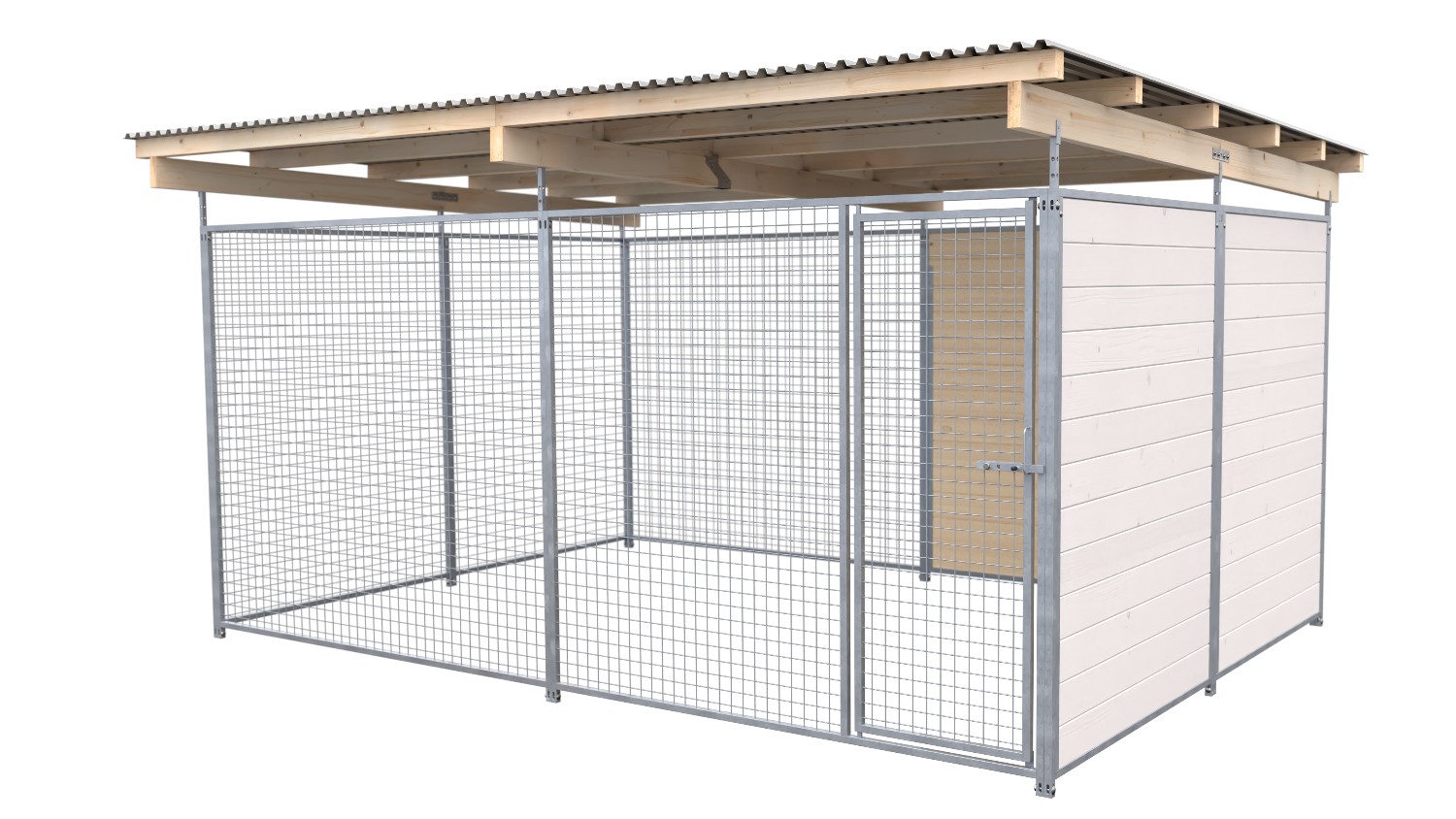 SAUERLAND Hundezwinger 3 x 4 m | 1,5-seitig geschlossen | weiß lasiert | Gitter 5x5 cm