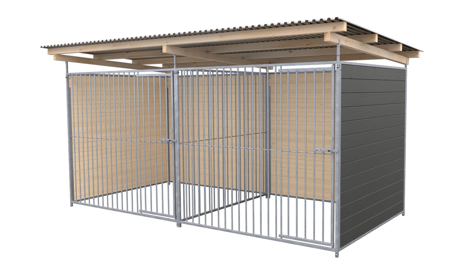 SAUERLAND Hundezwinger 2 x 4 m Doppelzwinger | 3-seitig geschlossen | graphitgrau | Rohrstab Abstand 8 cm