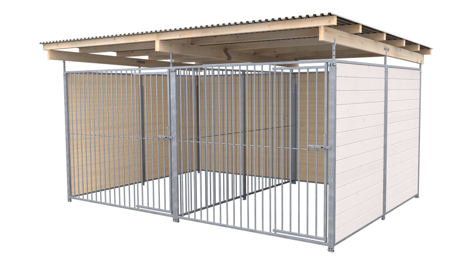 SAUERLAND Hundezwinger 3 x 4 m Doppelzwinger | 3-seitig geschlossen | weiß lasiert | Rohrstab Abstand 8 cm