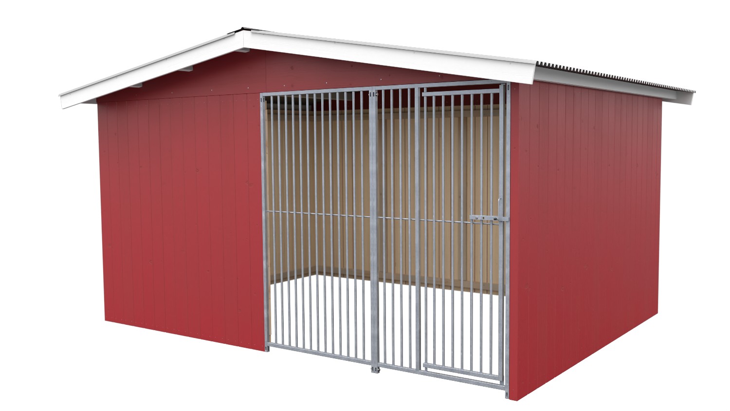 Villa Holz-Hundezwinger 3 x 4 m | Satteldach | Schwedenrot | Rohrstab Abstand 5 cm