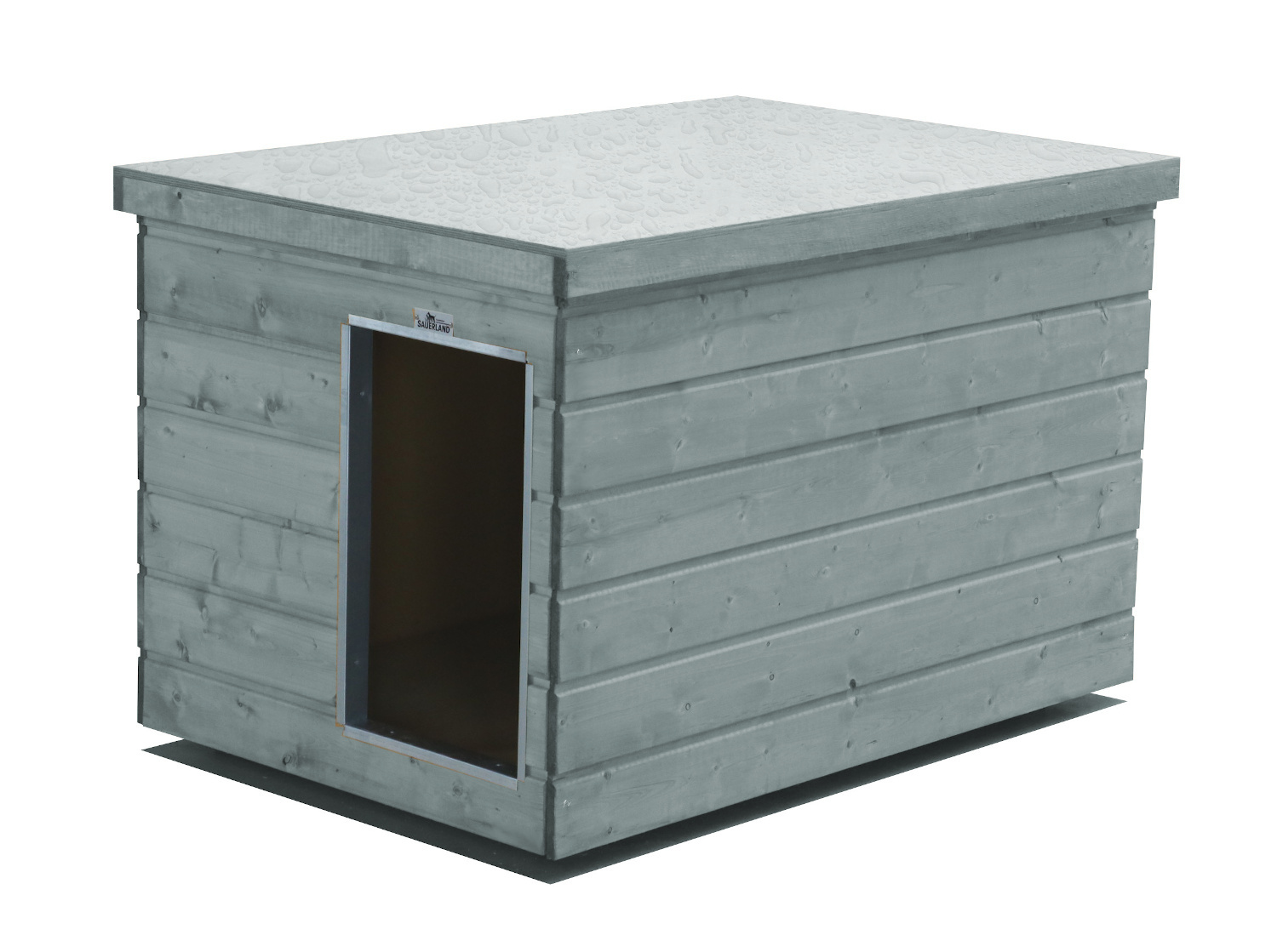 Original SAUERLAND Holz-Hundehütte platingrau | Flachdach Dickschicht | Eingang Schmalseite | Größe Lassie