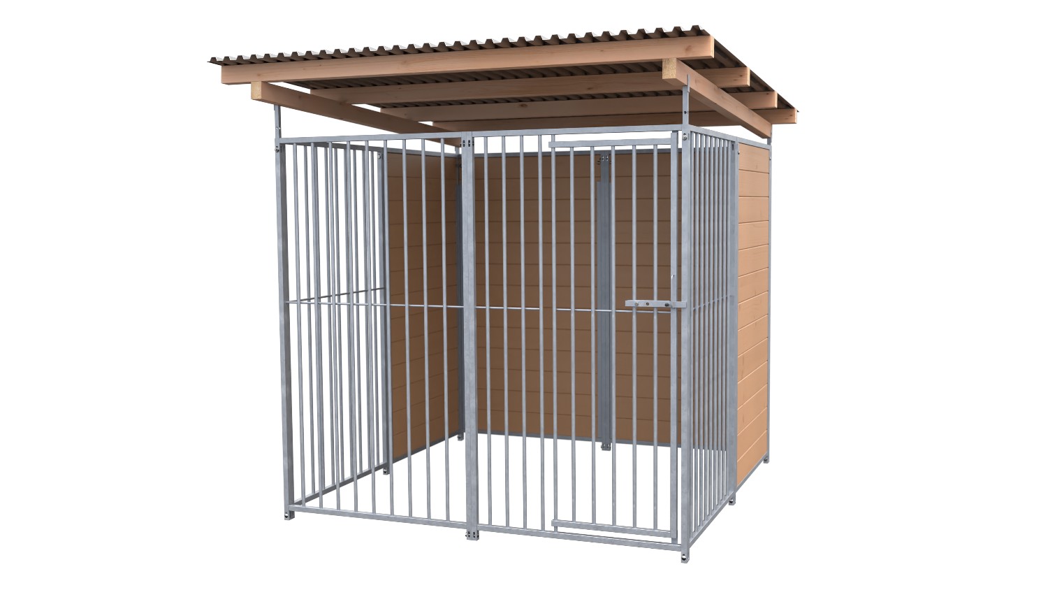 SAUERLAND Hundezwinger 2 x 2 m | hälftig geschlossen | braun imprägniert | Rohrstab Abstand 8 cm