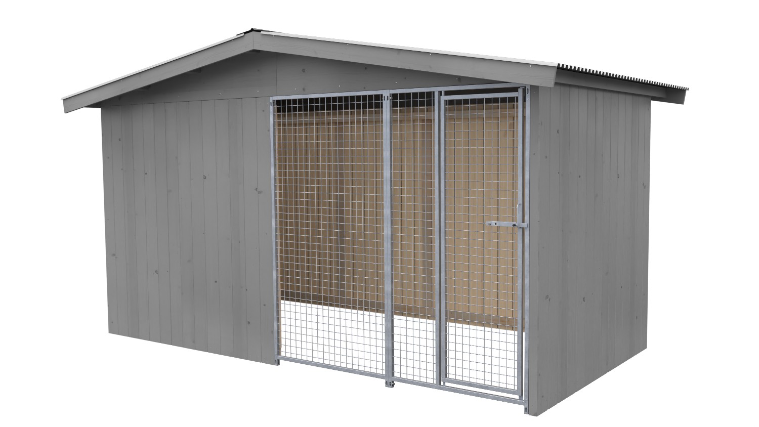 Villa Holz-Hundezwinger 2 x 4 m | Satteldach | Platingrau | Gitter
