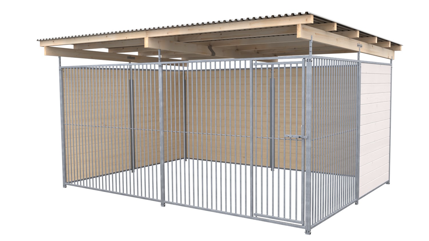 SAUERLAND Hundezwinger 3 x 4 m | 2,5-seitig geschlossen | weiß lasiert | Rohrstab Abstand 5 cm
