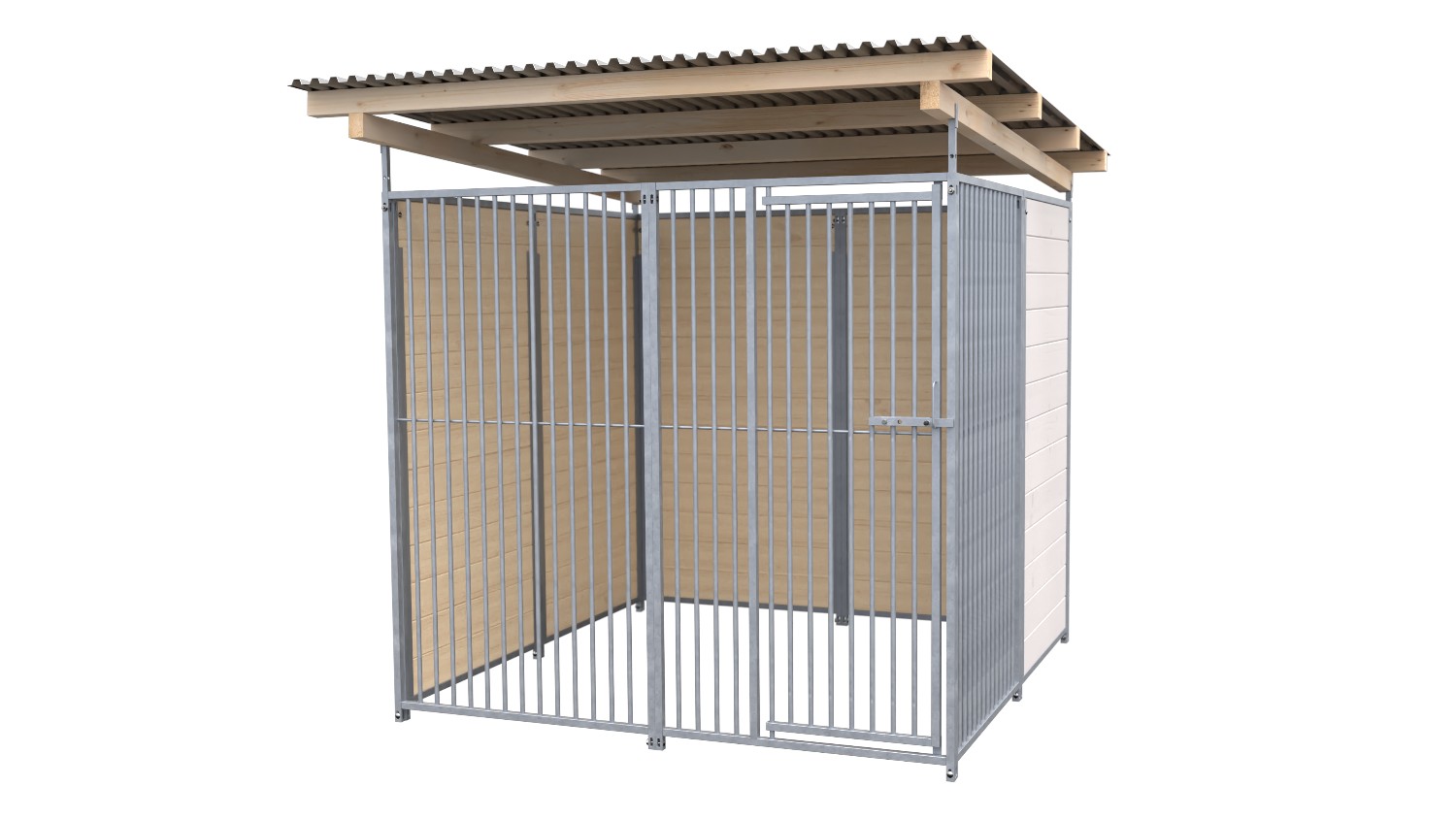 SAUERLAND Hundezwinger 2 x 2 m | 2,5-seitig geschlossen | weiß lasiert | Rohrstab Abstand 5 cm