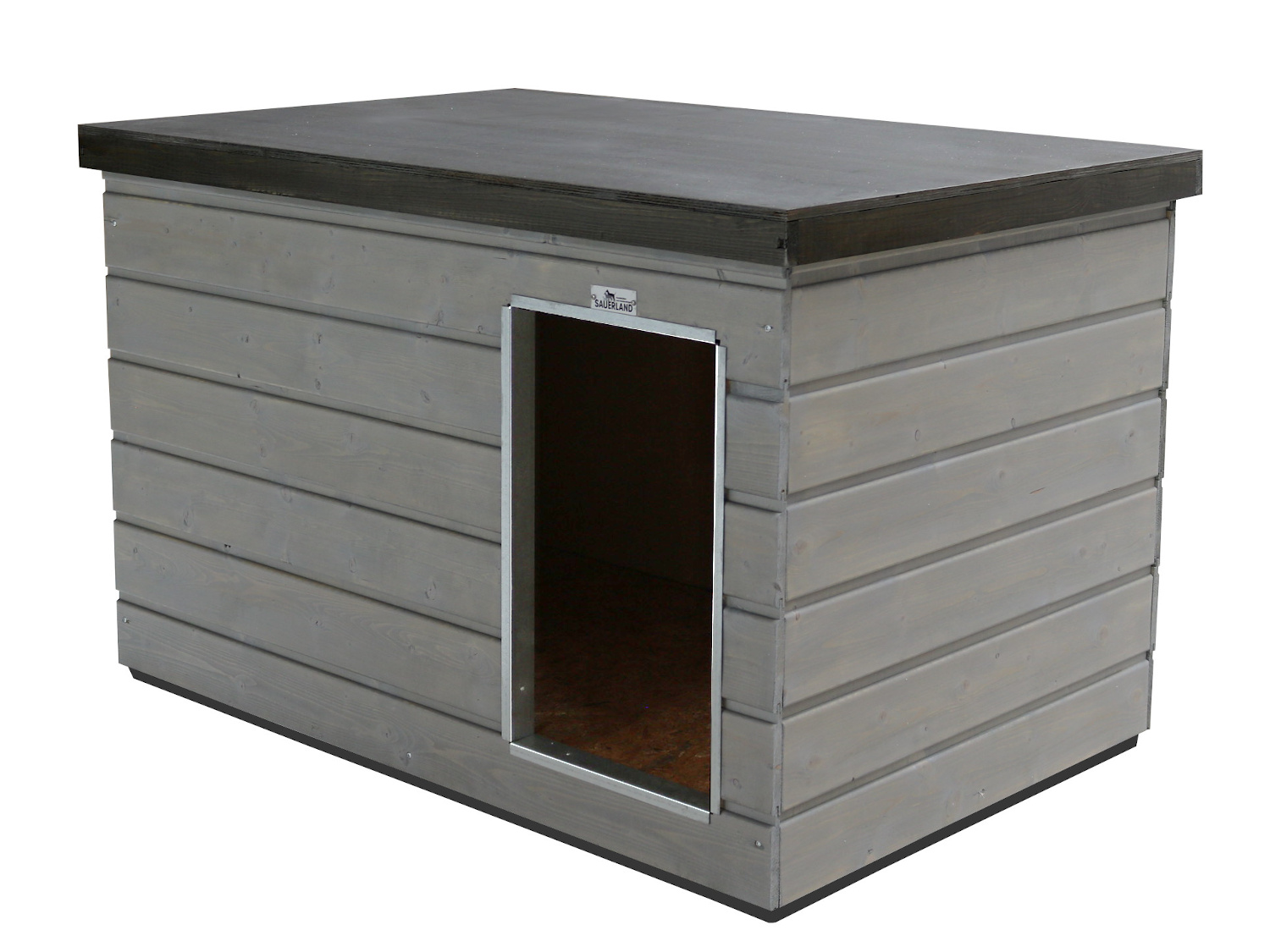 Original SAUERLAND Holz-Hundehütte platingrau/graphitgrau | Flachdach | Eingang Längsseite | Größe Lassie