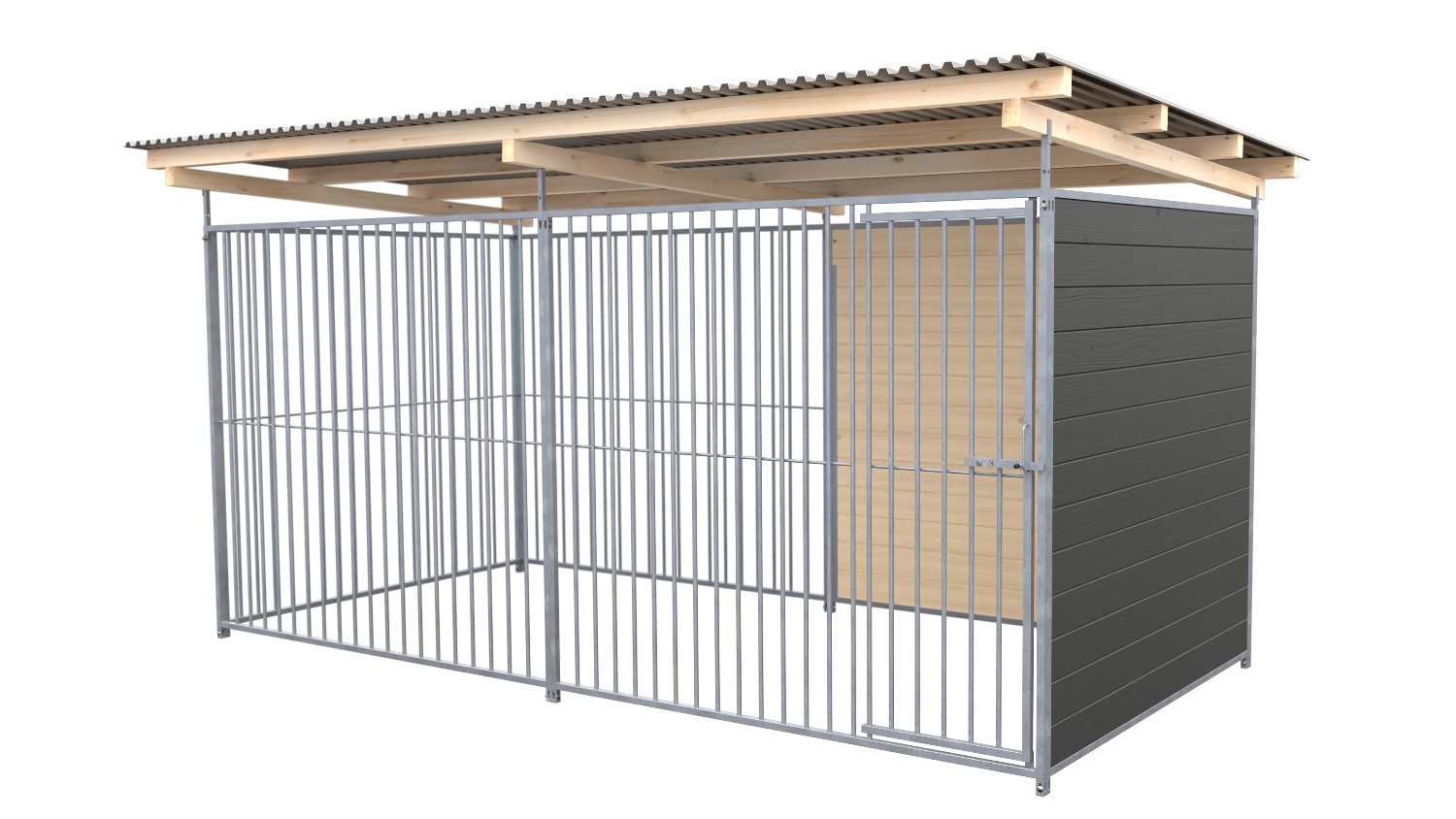 SAUERLAND Hundezwinger 2 x 3 m | 1,5-seitig geschlossen | graphitgrau | Rohrstab Abstand 8 cm