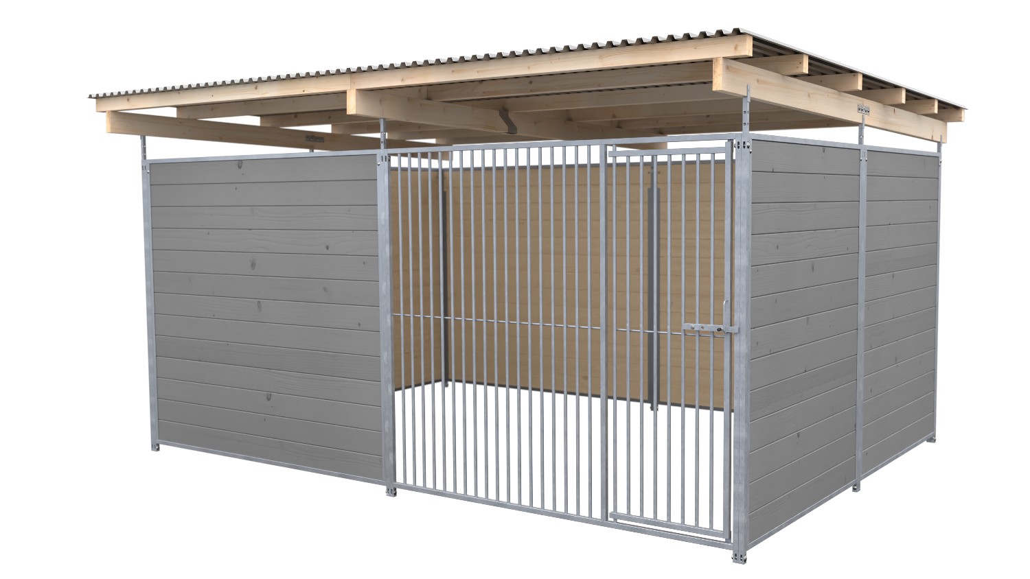SAUERLAND Hundezwinger 3 x 3 m | 3,5-seitig geschlossen | platingrau | Rohrstab Abstand 5 cm