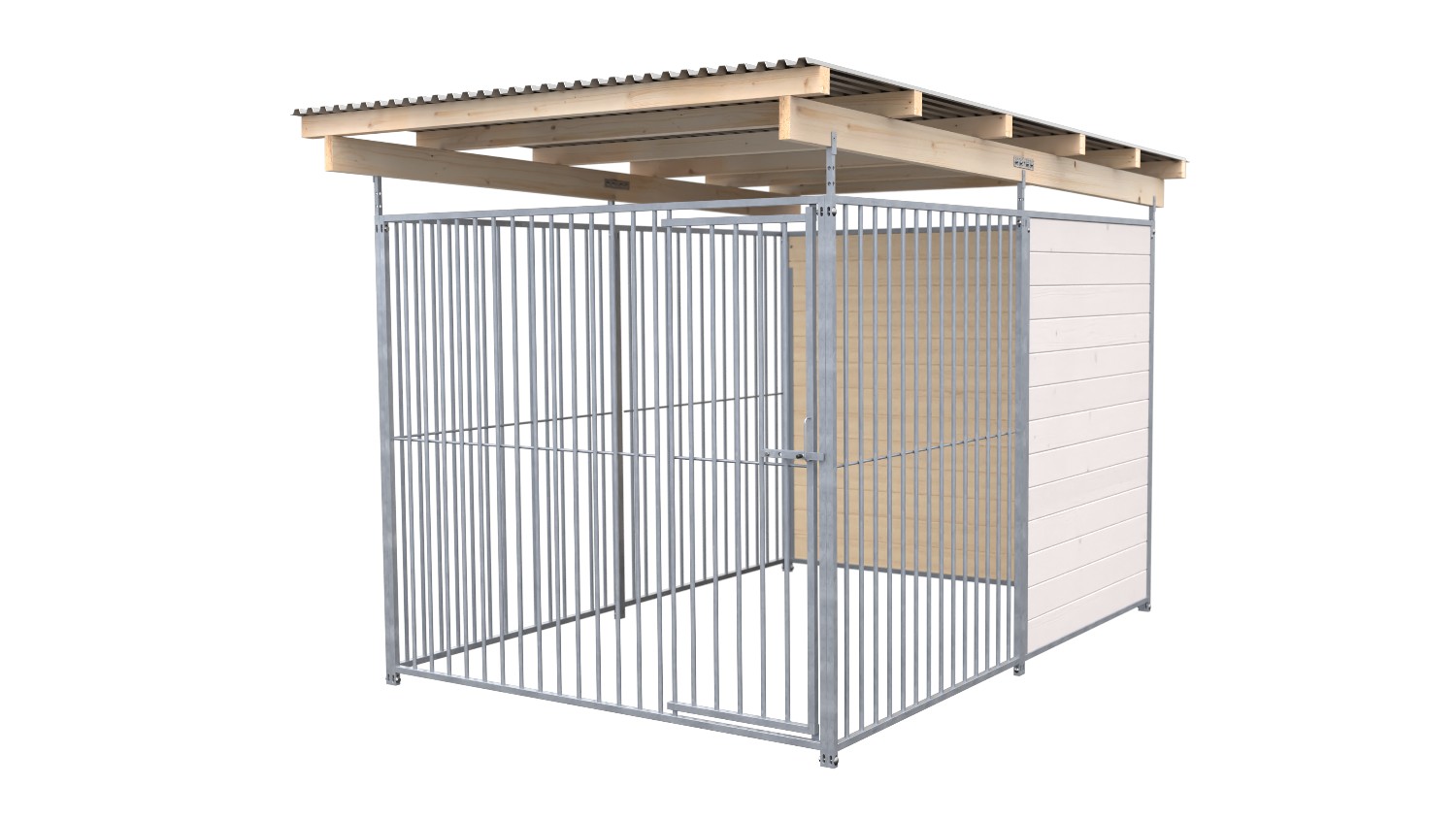 SAUERLAND Hundezwinger 3 x 2 m (Tiefbau) | 1,5-seitig geschlossen | weiß lasiert | Rohrstab Abstand 8 cm