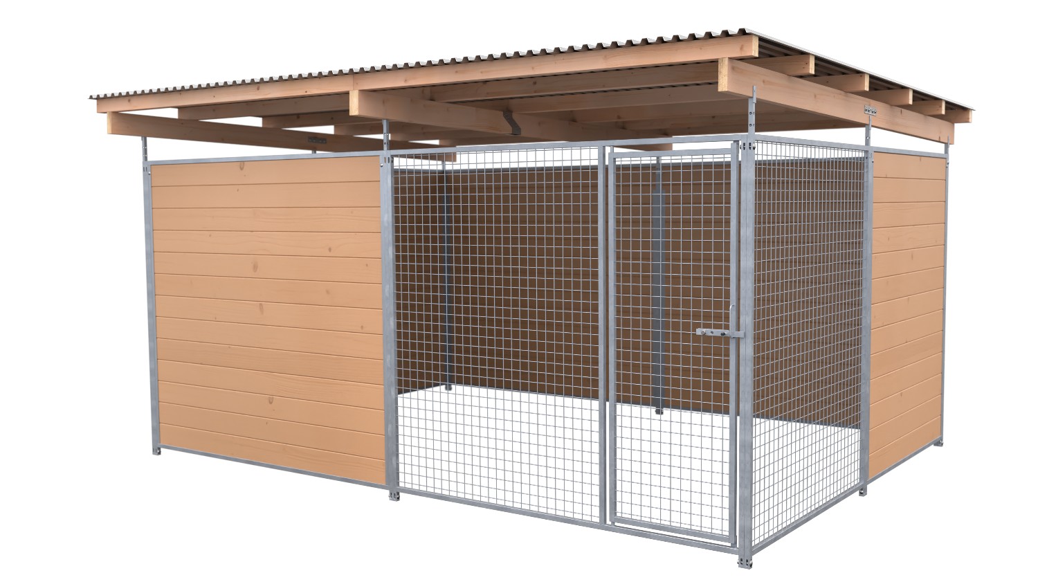SAUERLAND Hundezwinger 3 x 3 m | offene Ecke | braun imprägniert | Gitter 5x5 cm
