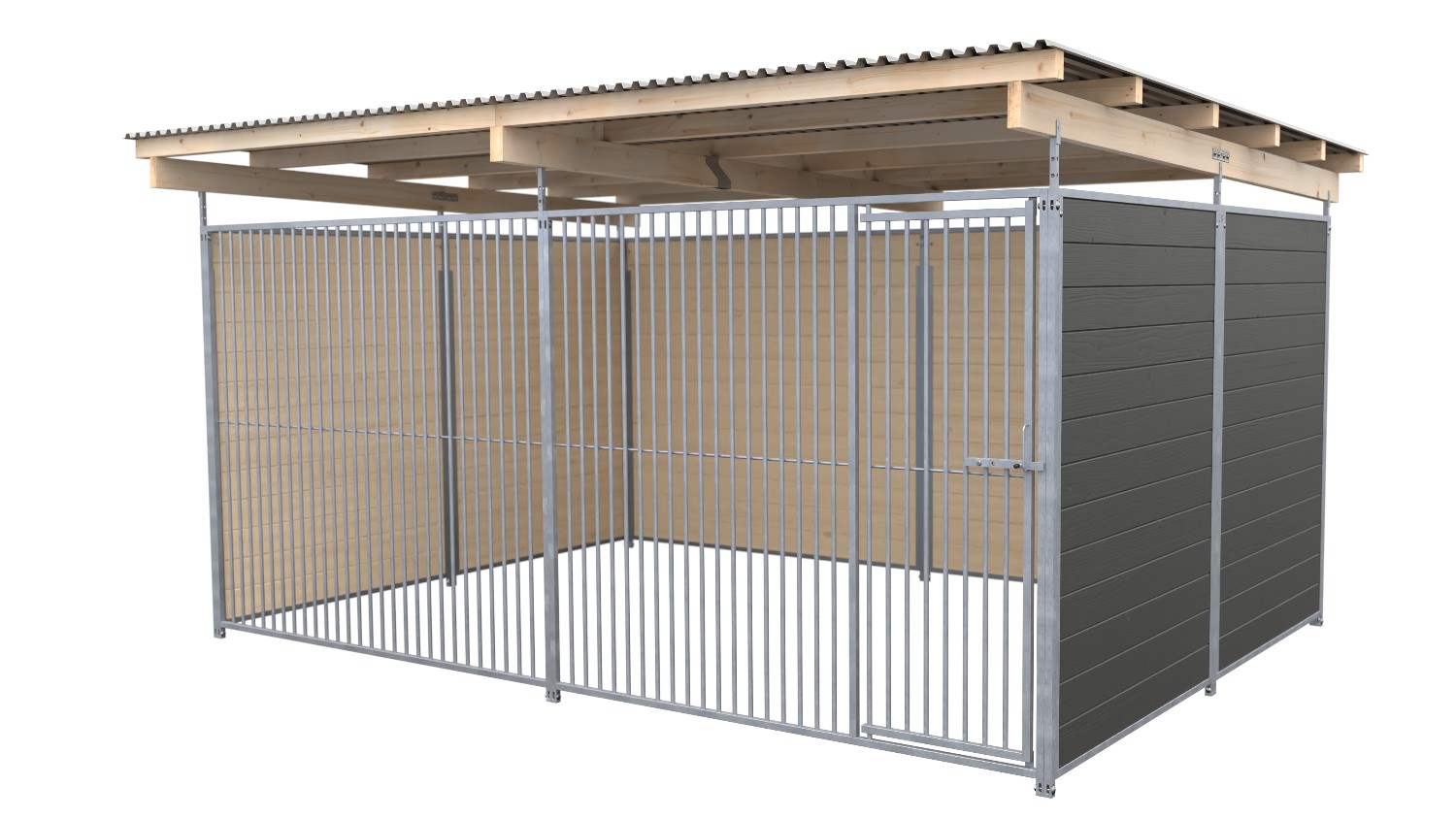 SAUERLAND Hundezwinger 3 x 4 m | 3-seitig geschlossen | graphitgrau | Rohrstab Abstand 5 cm