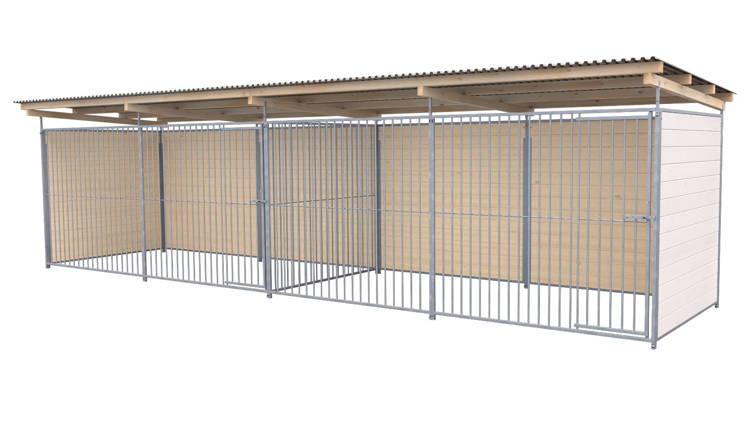 SAUERLAND Hundezwinger 2 x 6 m Doppelzwinger | 3-seitig geschlossen | weiß lasiert | Rohrstab Abstand 8 cm