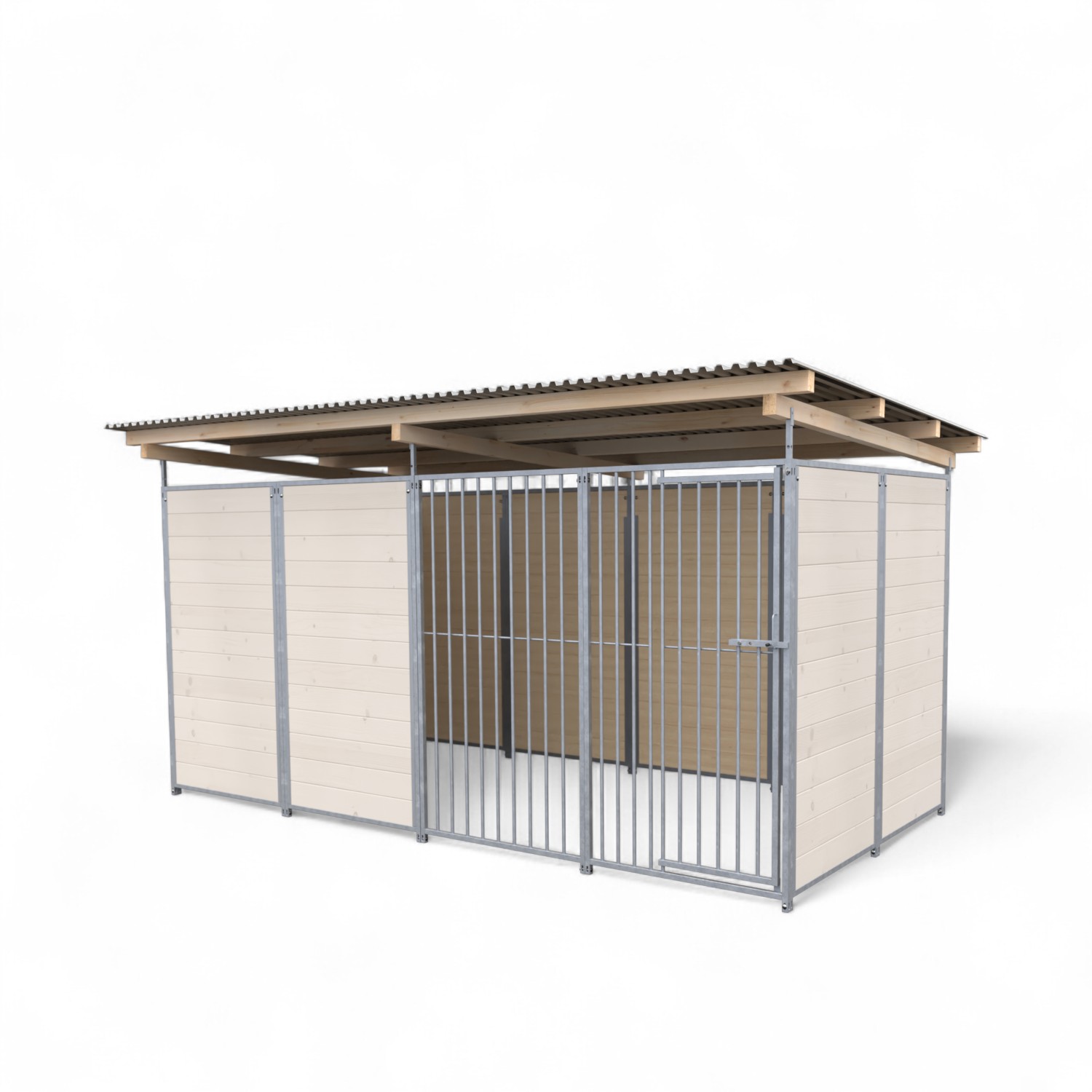 SAUERLAND extra STABIL Hundezwinger 2 x 4 m | 3,5-seitig geschlossen | weiß lasiert | Rohrstab Abstand 8 cm